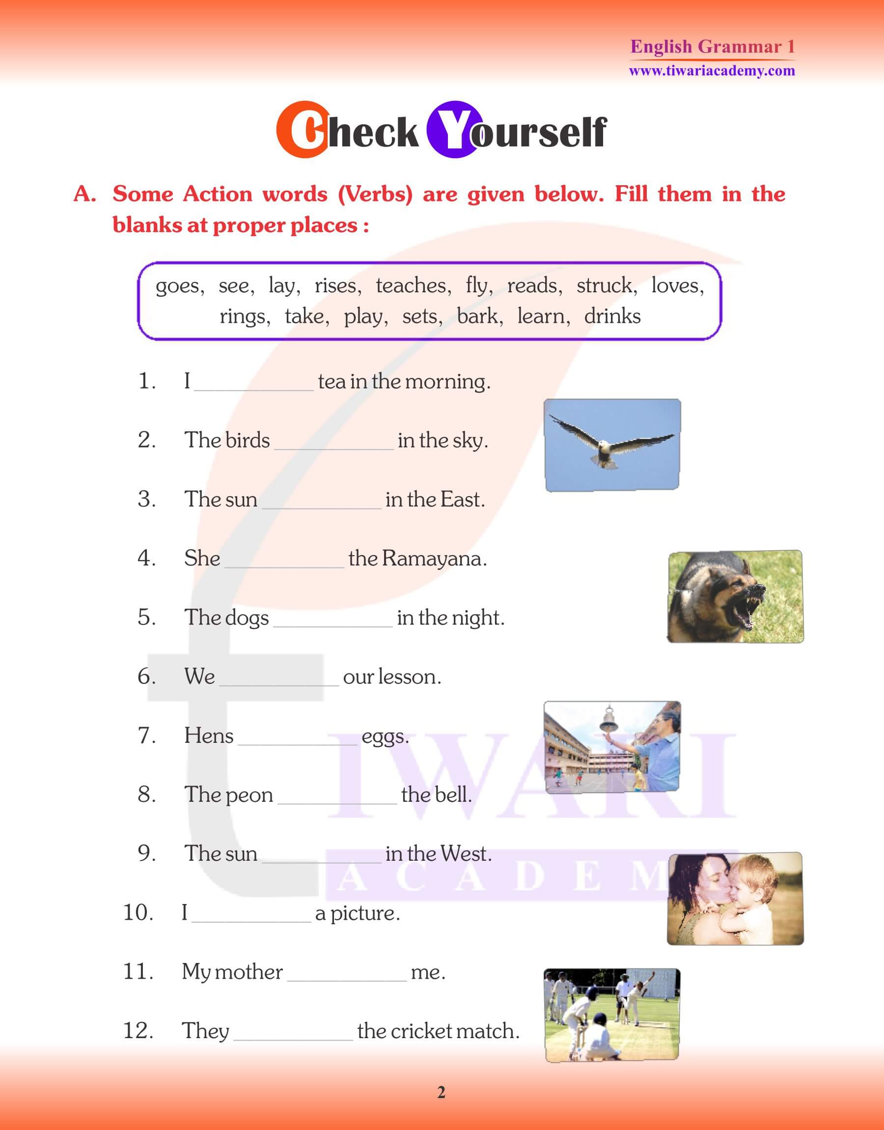 Class 1 English Grammar Chapter 7 Verb worksheets