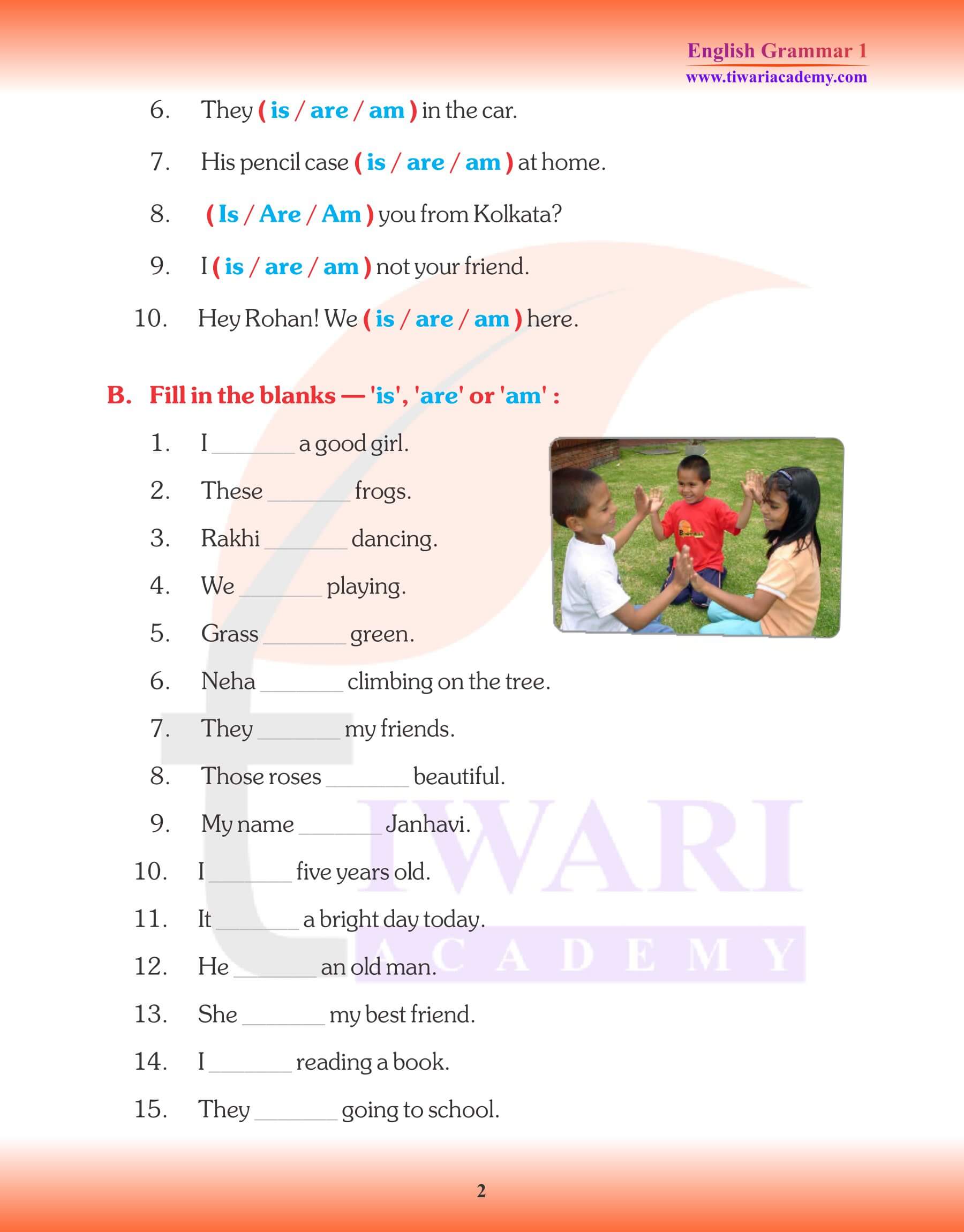 Class 1 English Grammar Chapter 8 Am, Is, and Are worksheets