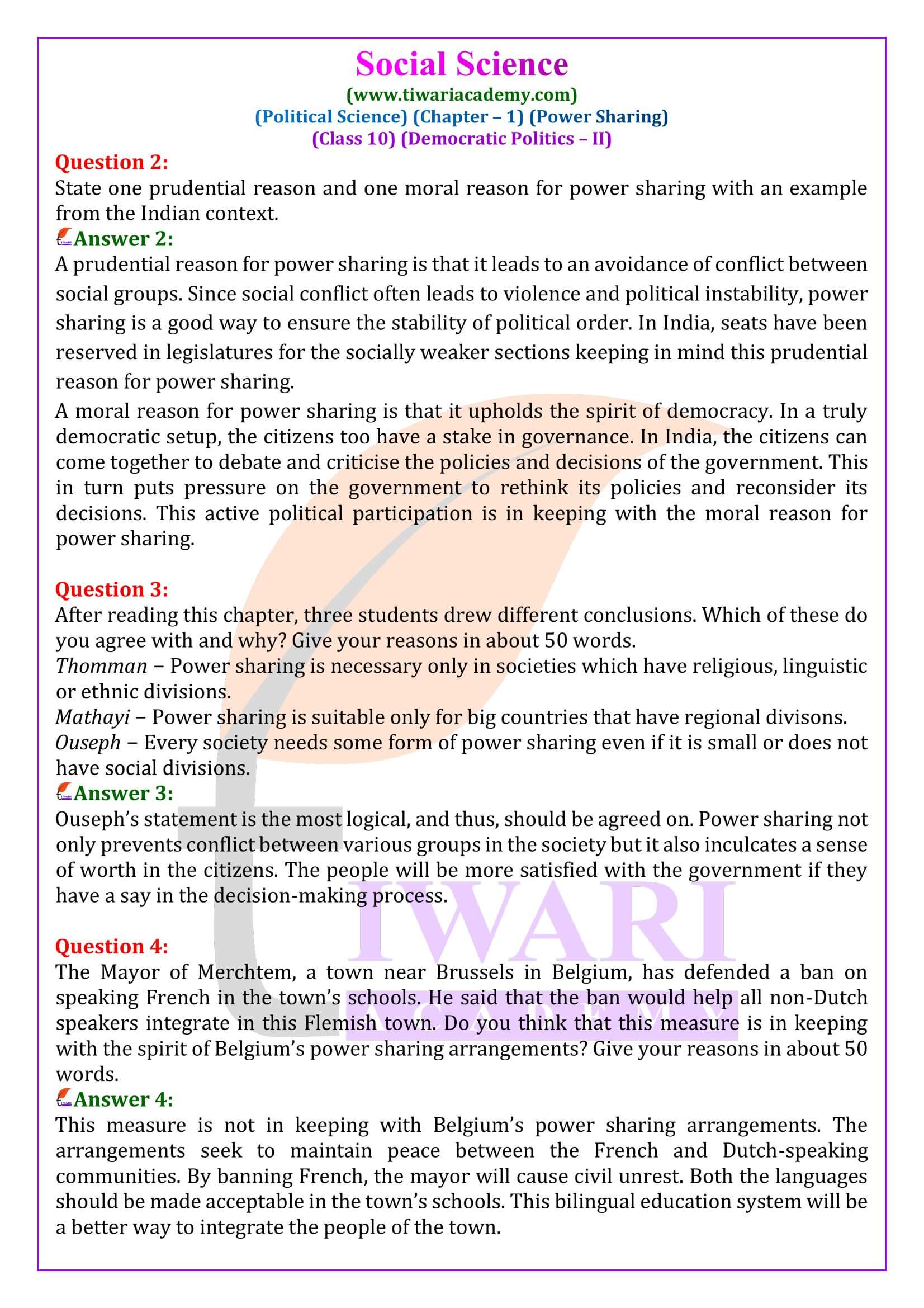 NCERT Solutions for Class 10 Civics Chapter 1