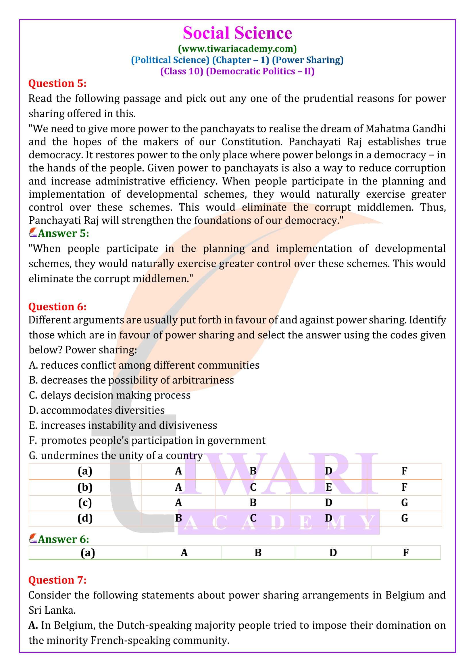 NCERT Solutions for Class 10 Civics Chapter 1 in English Medium