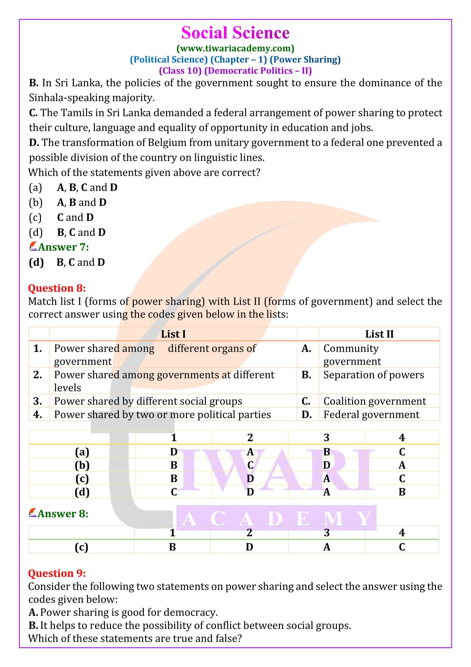NCERT Solutions for Class 10 Civics Chapter 1 for new session