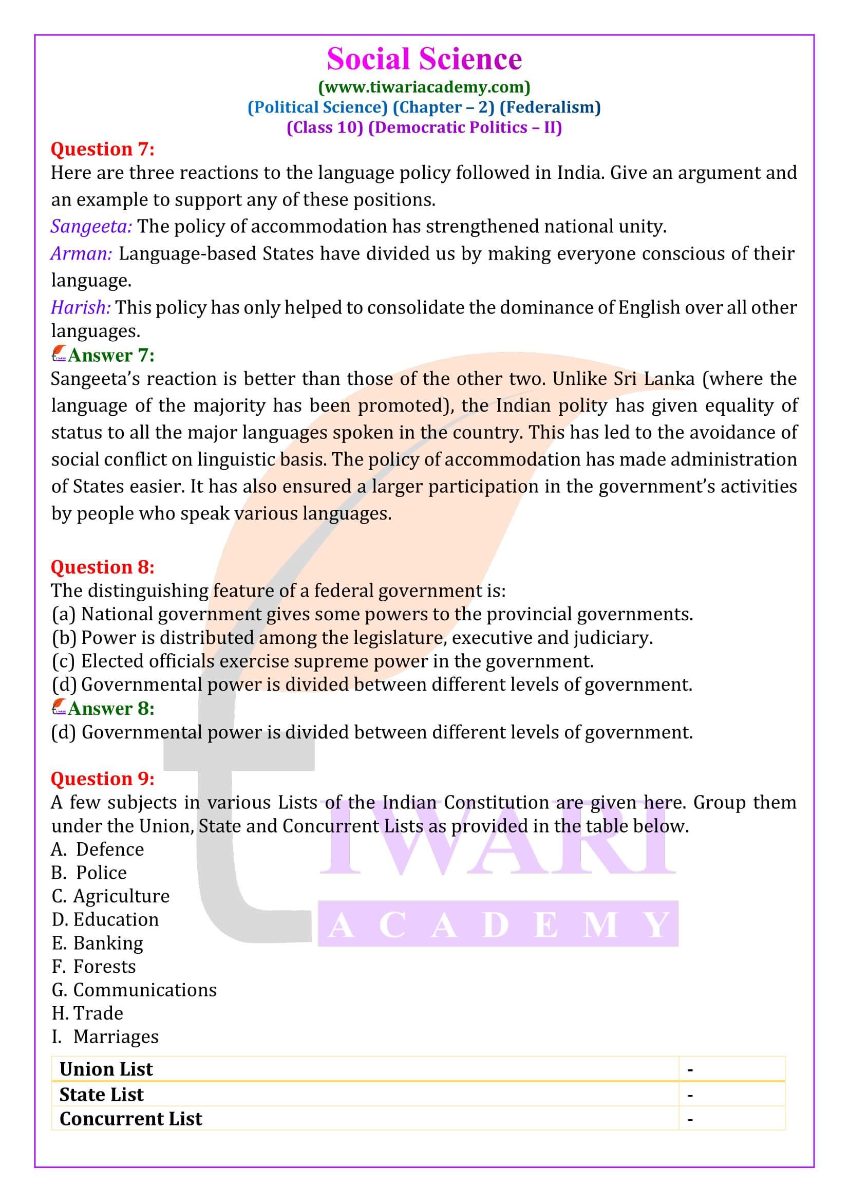 NCERT Solutions for Class 10 Civics Chapter 2 in English Medium