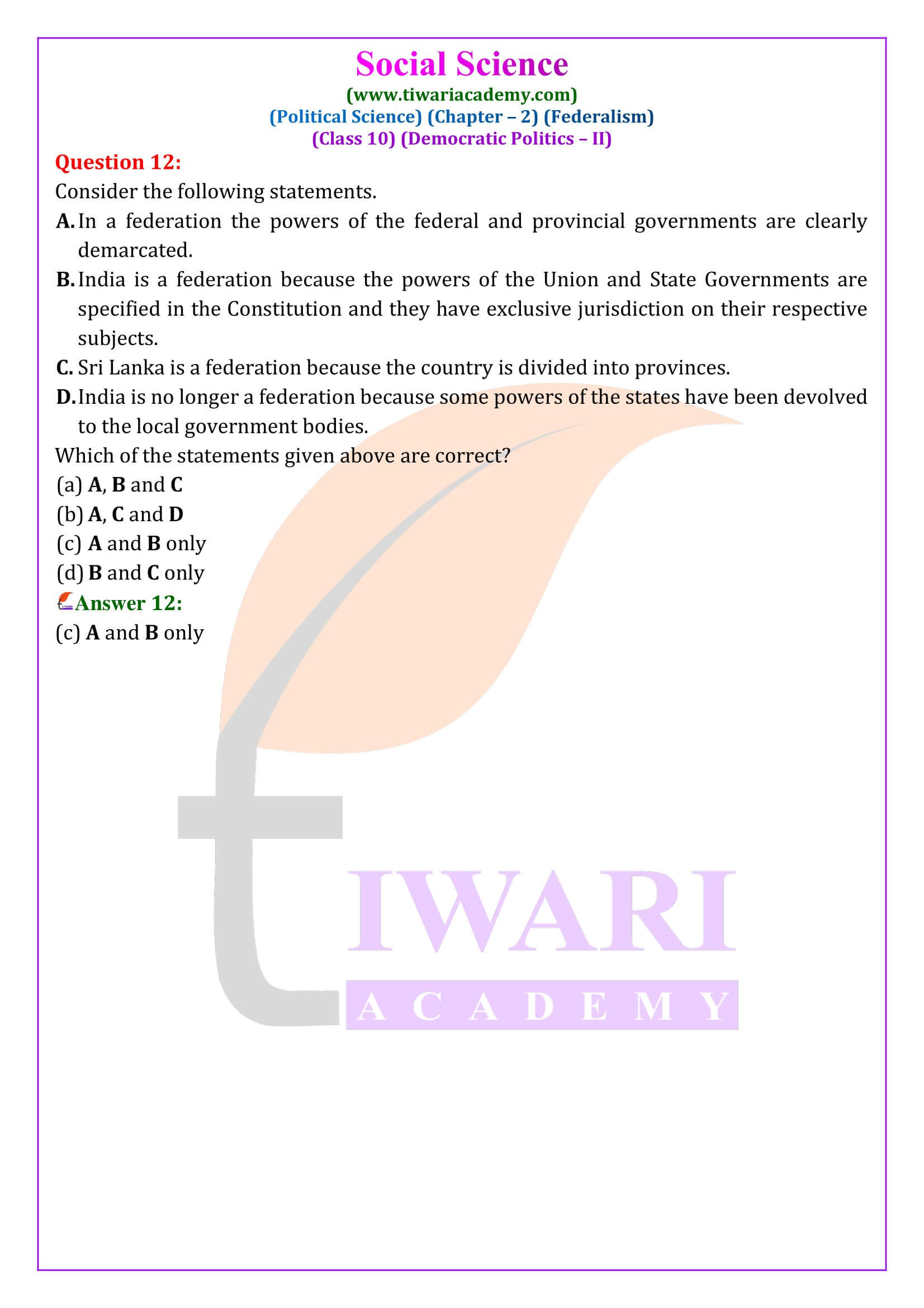 NCERT Solutions for Class 10 Political Science Chapter 2