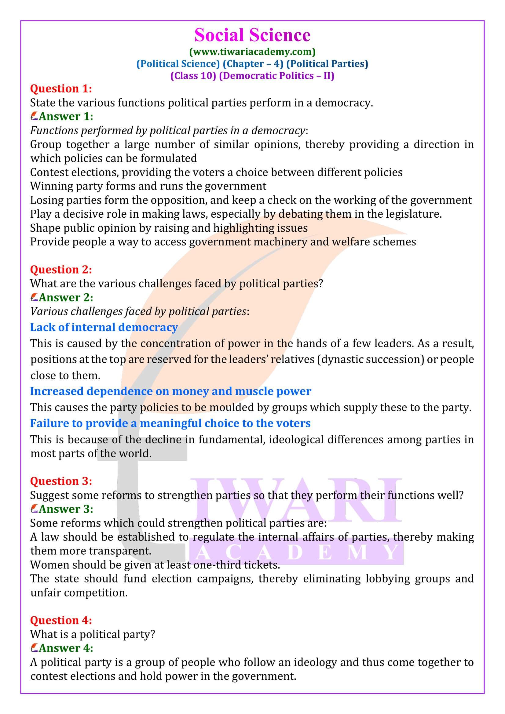 NCERT Solutions for Class 10 Civics Chapter 4