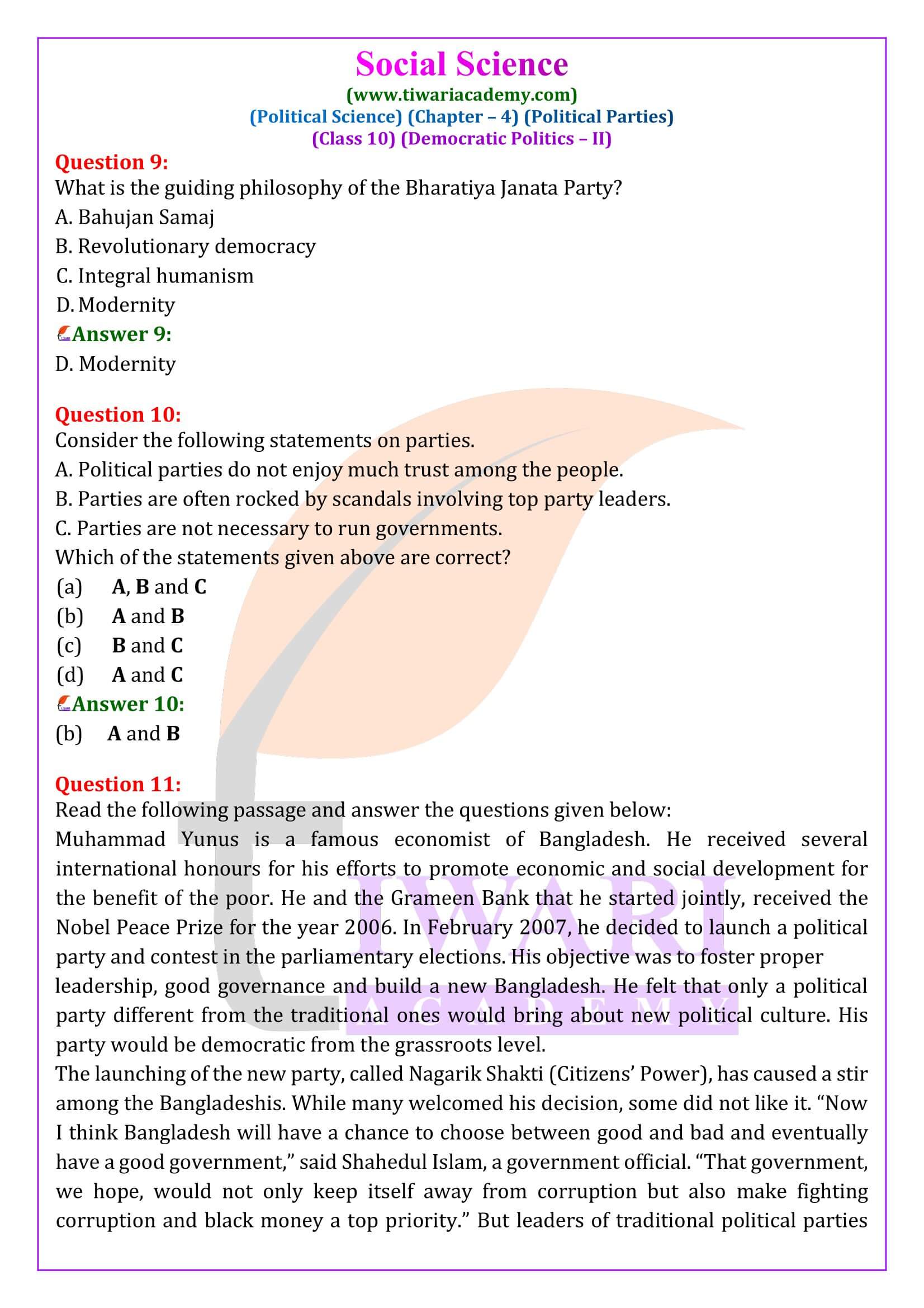 NCERT Solutions for Class 10 Civics Chapter 4 in English Medium