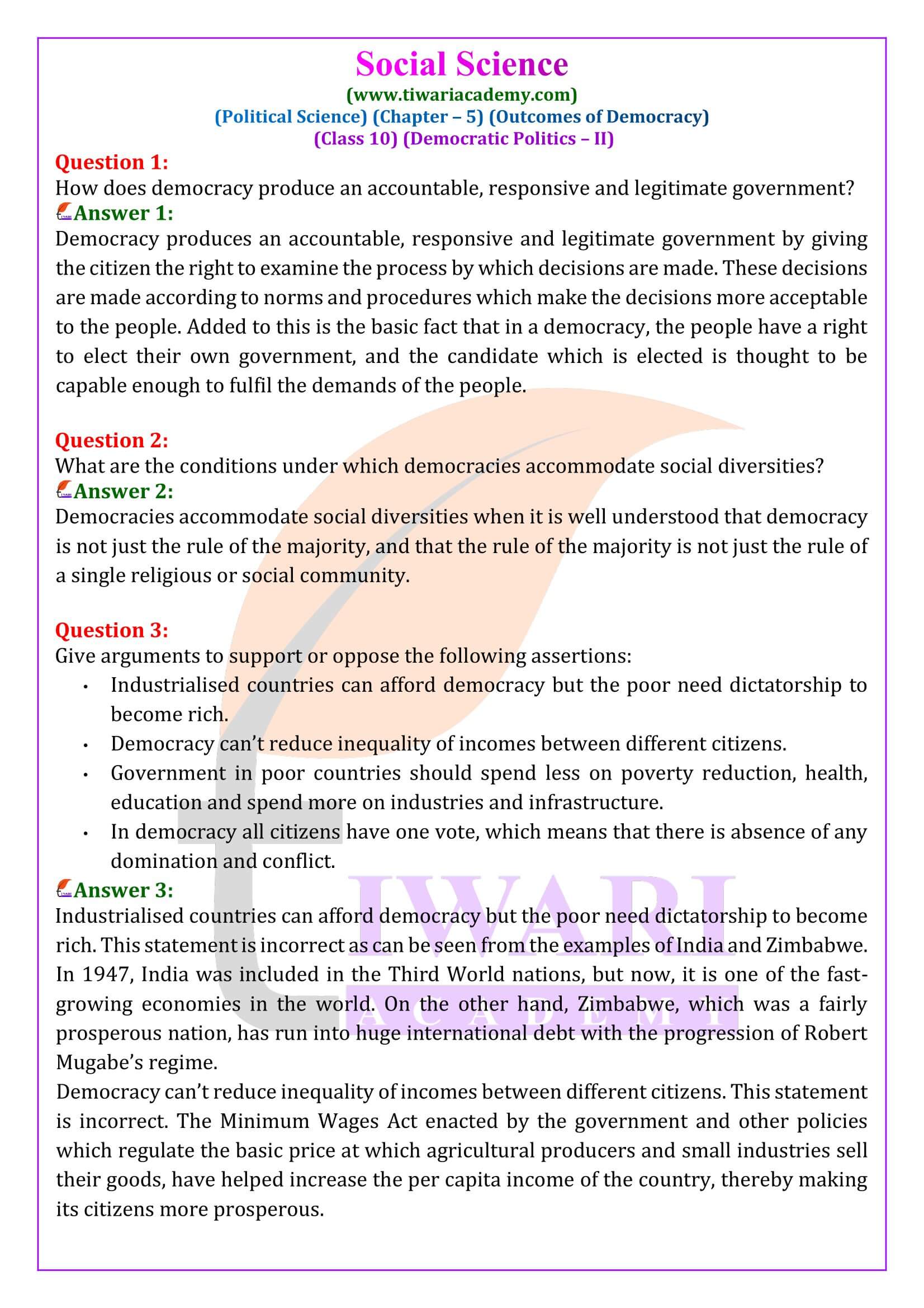 NCERT Solutions for Class 10 Civics Chapter 5