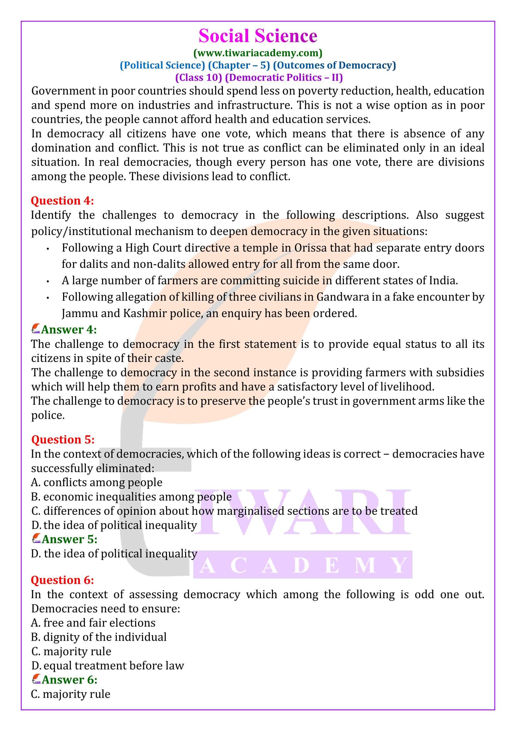 Class 10 Civics Chapter 5 Outcomes of Democracy