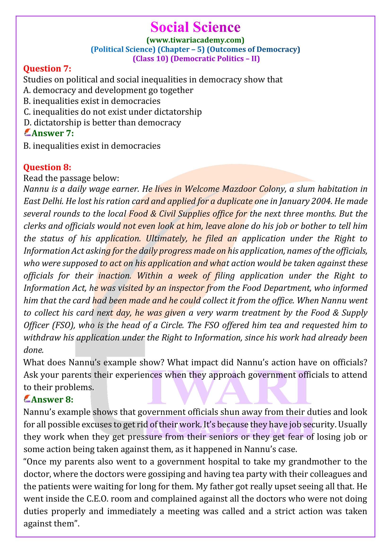 NCERT Solutions for Class 10 Civics Chapter 5 in English Medium