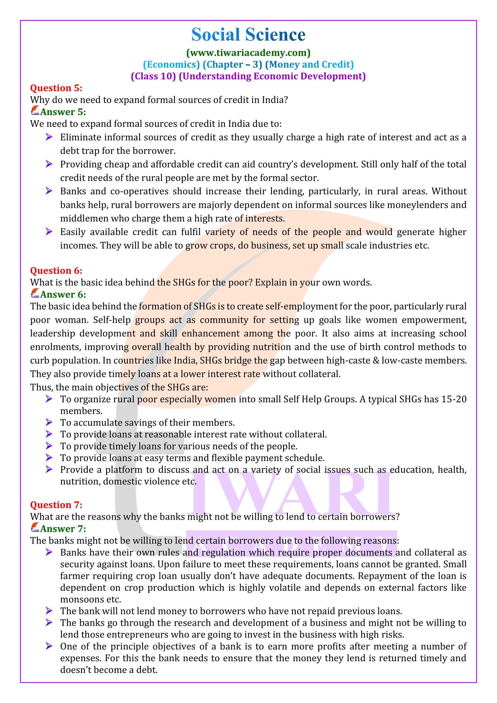 NCERT Solutions for Class 10 Economics Chapter 3 in English Medium