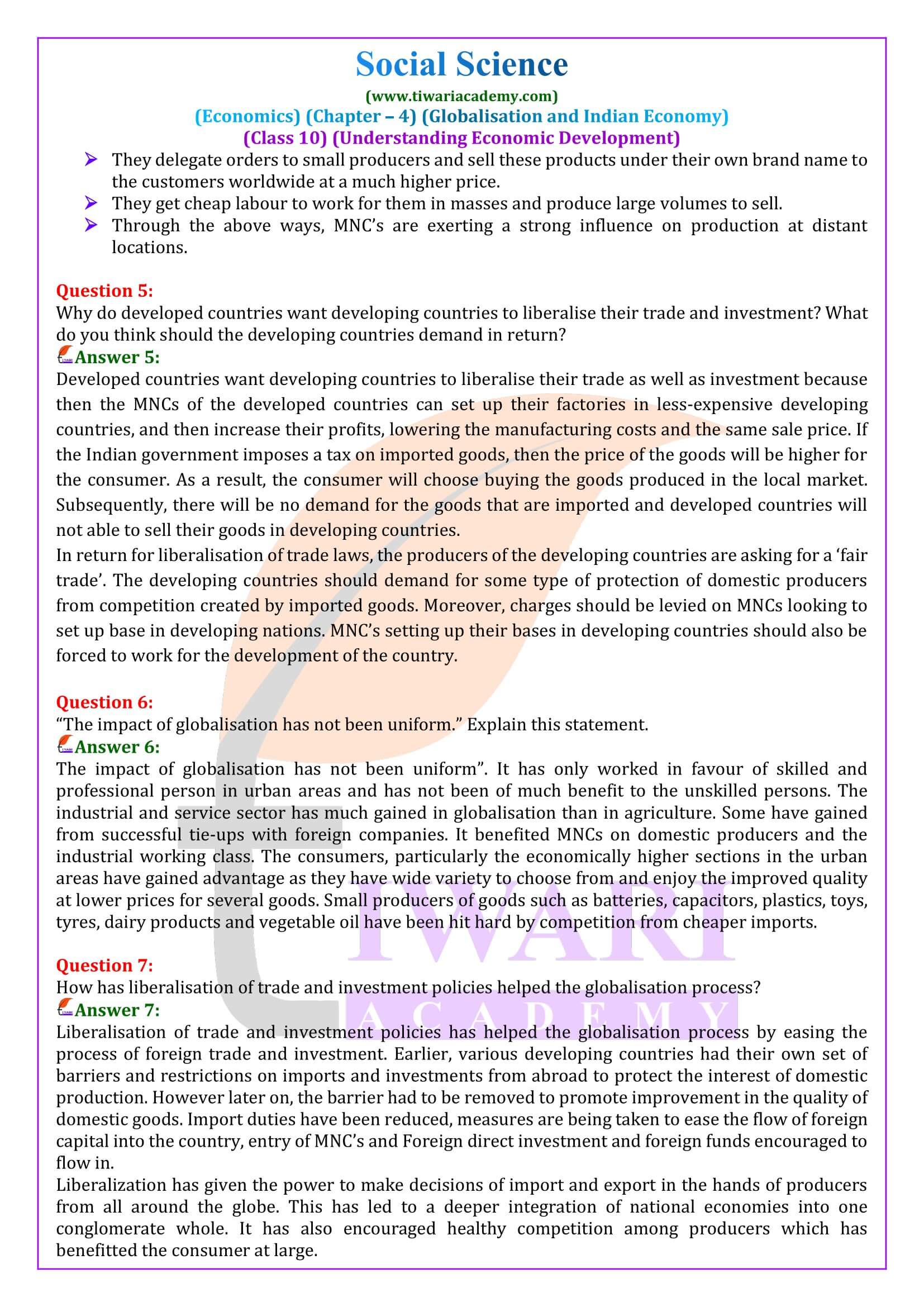 NCERT Solutions for Class 10 Economics Chapter 4