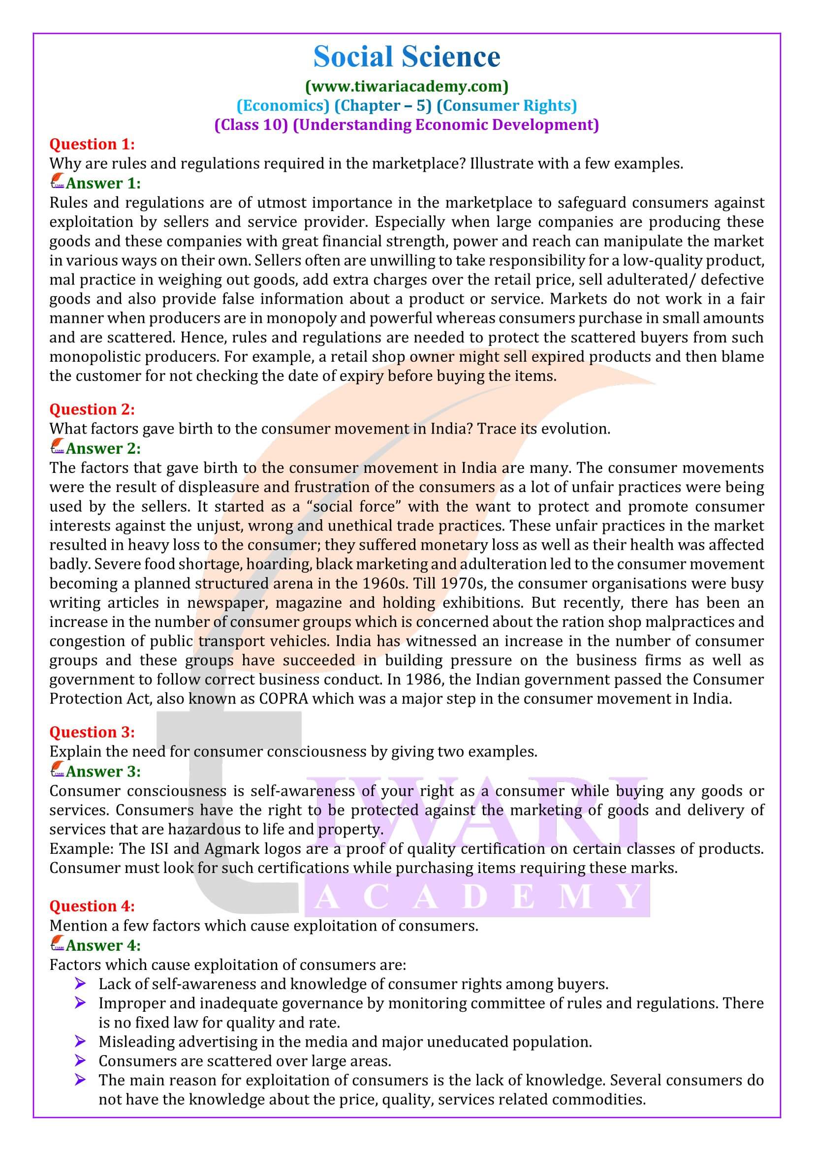 Class 10 Economics Chapter 5 Consumer Rights