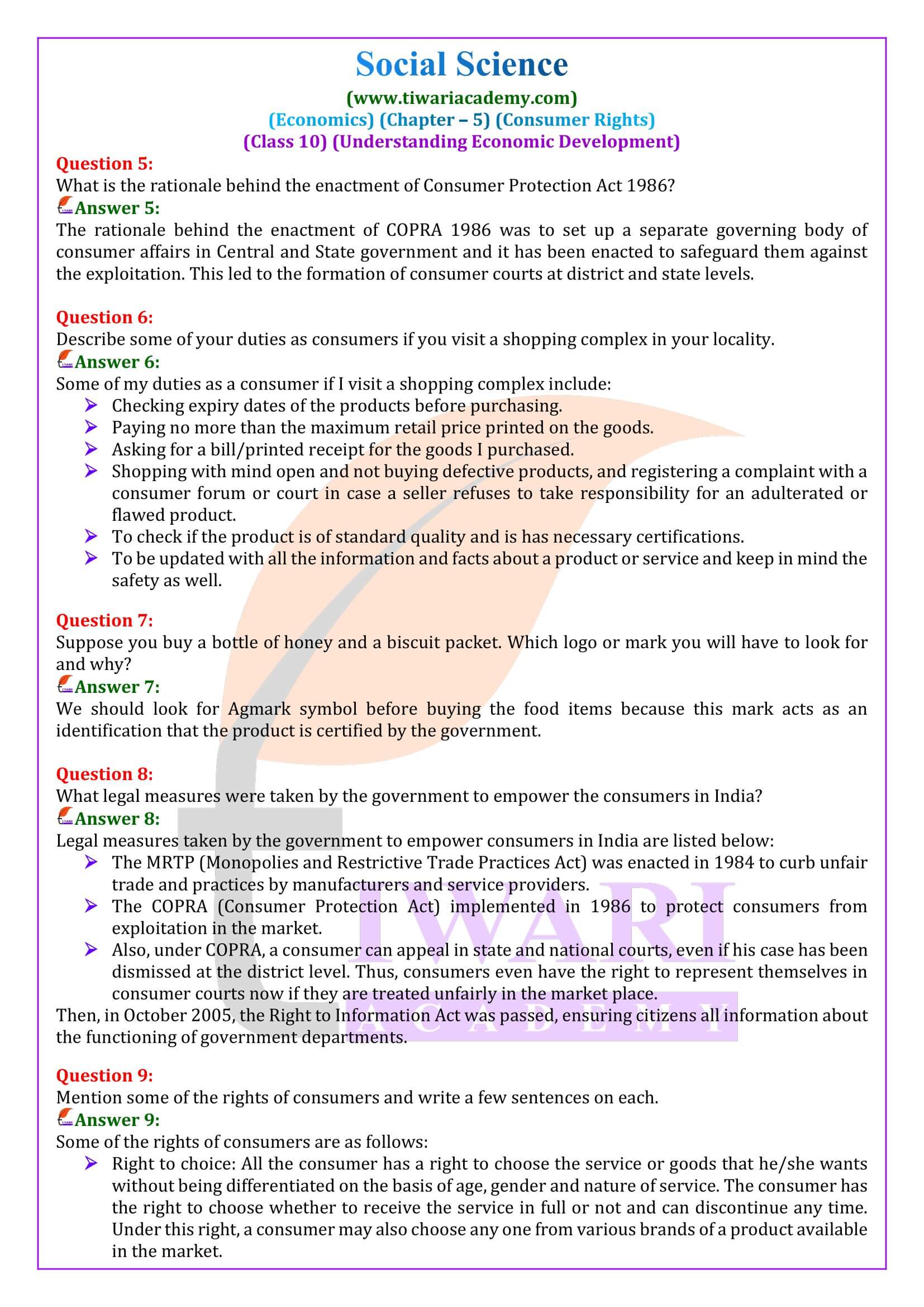 NCERT Solutions for Class 10 Economics Chapter 5 in English Medium