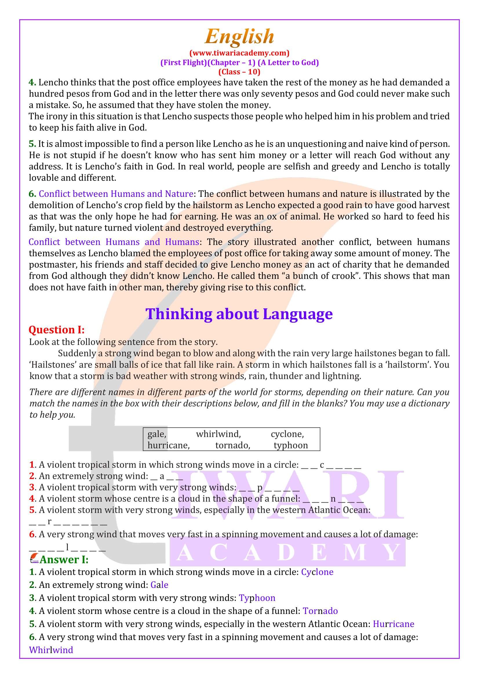 Class 10 English First Flight Chapter 1 A Letter to God solutions