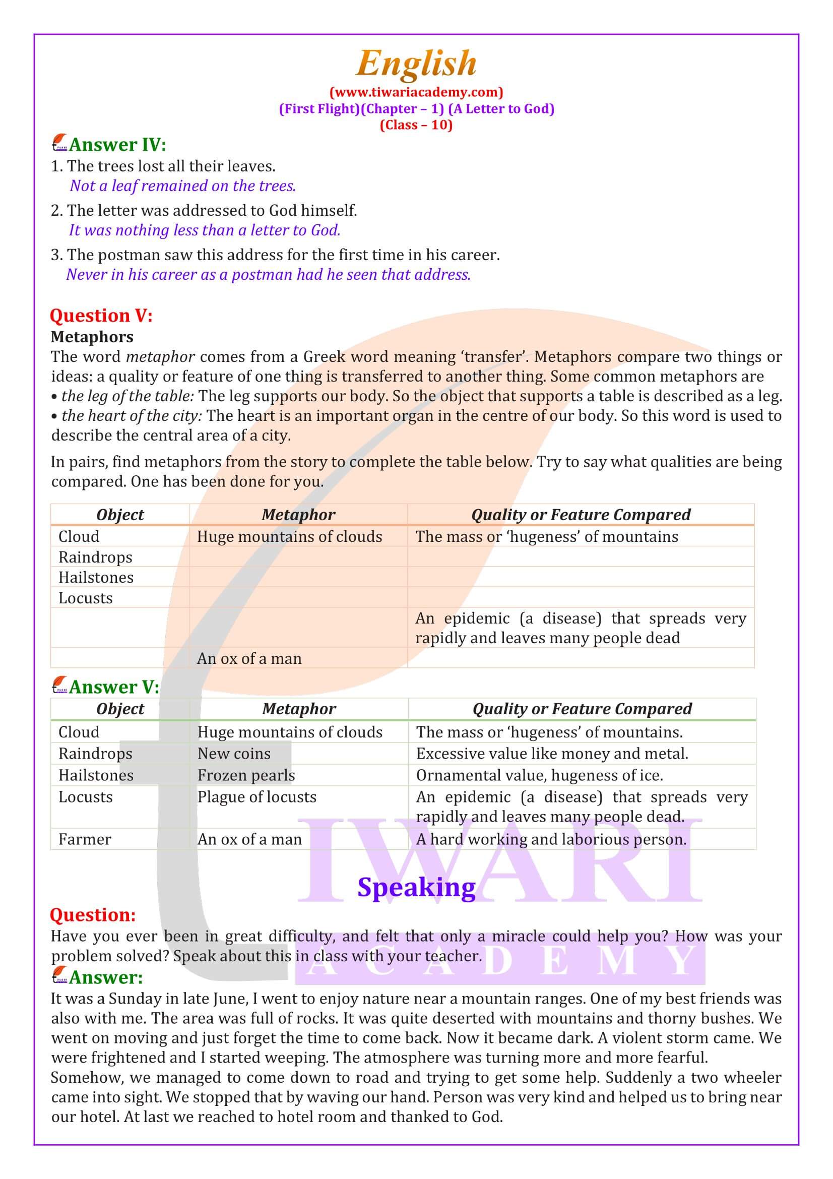 NCERT Solutions for Class 10 English First Flight Chapter 1