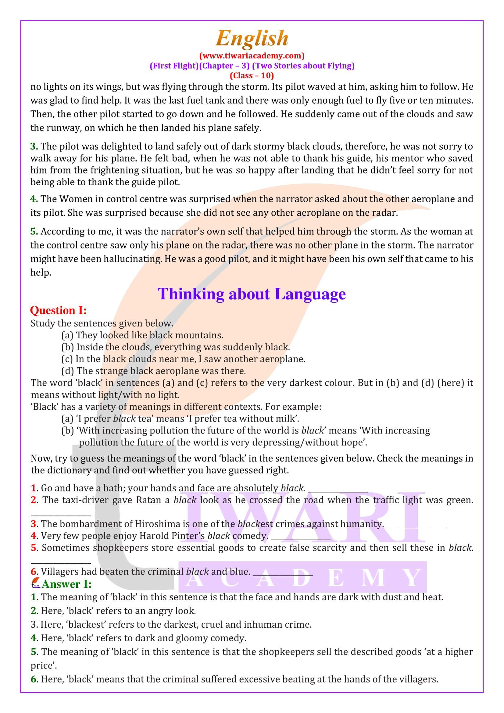 NCERT Solutions for Class 10 English First Flight Chapter 3