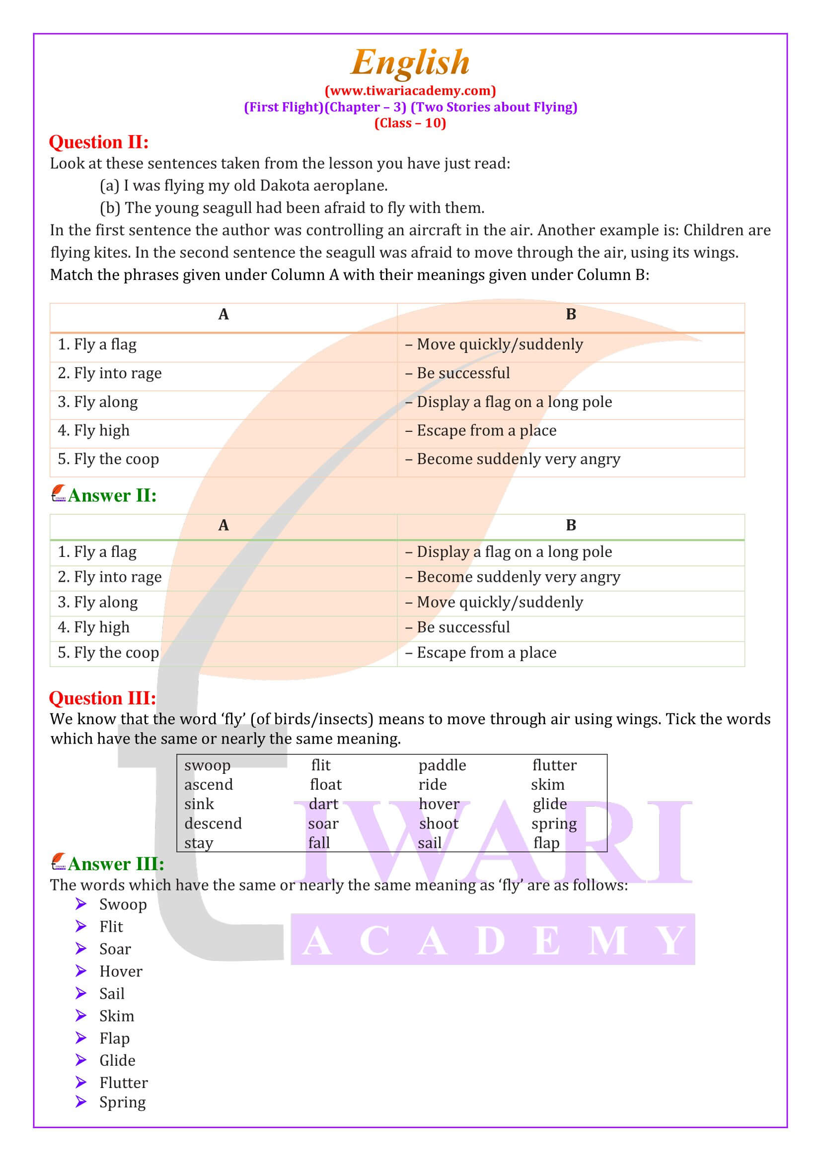 NCERT Solutions for Class 10 English First Flight Chapter 3 Question Answers