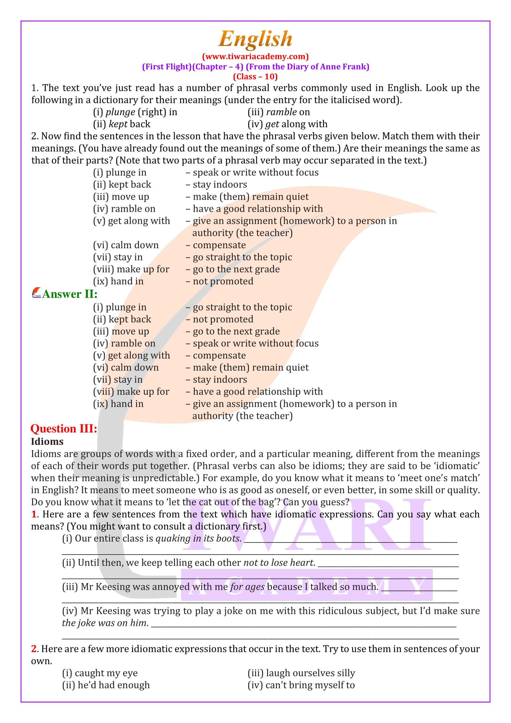 NCERT Solutions for Class 10 English First Flight Chapter 4 Question Answers