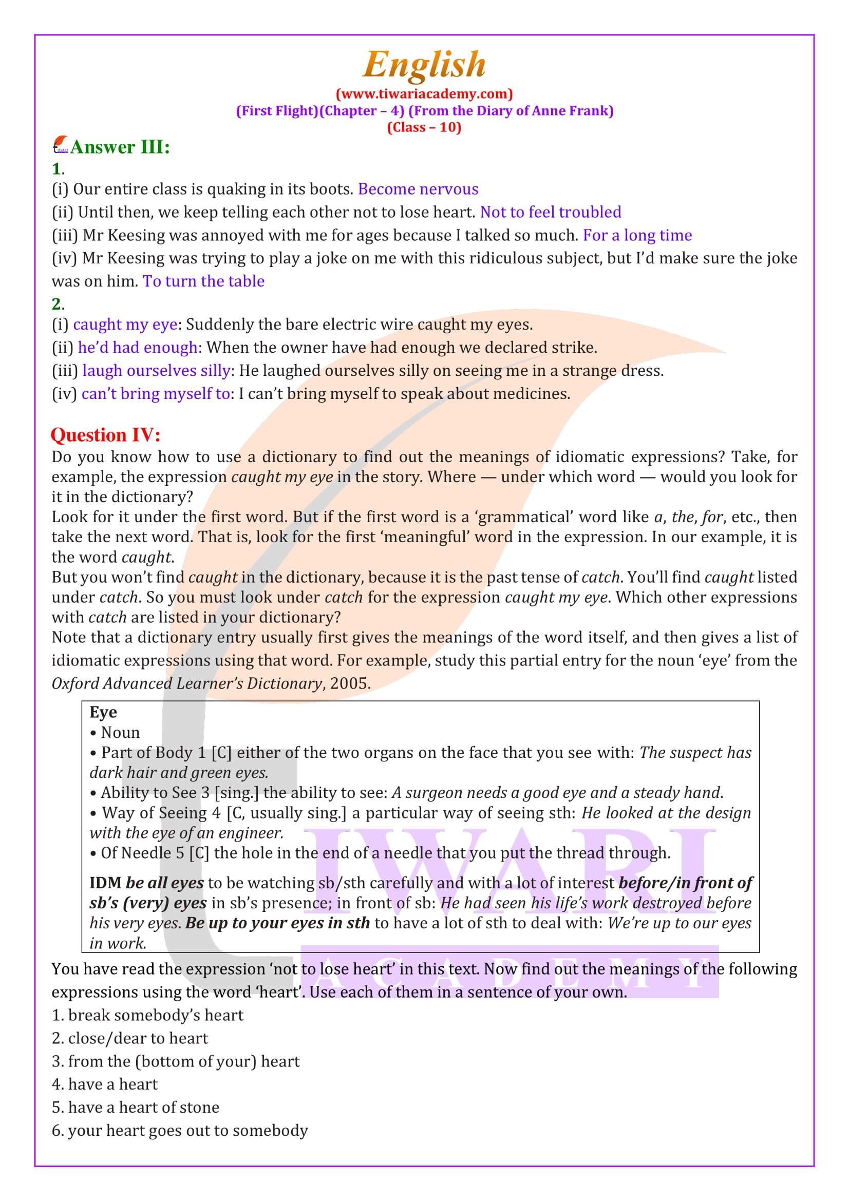 NCERT Solutions for Class 10 English Chapter 4