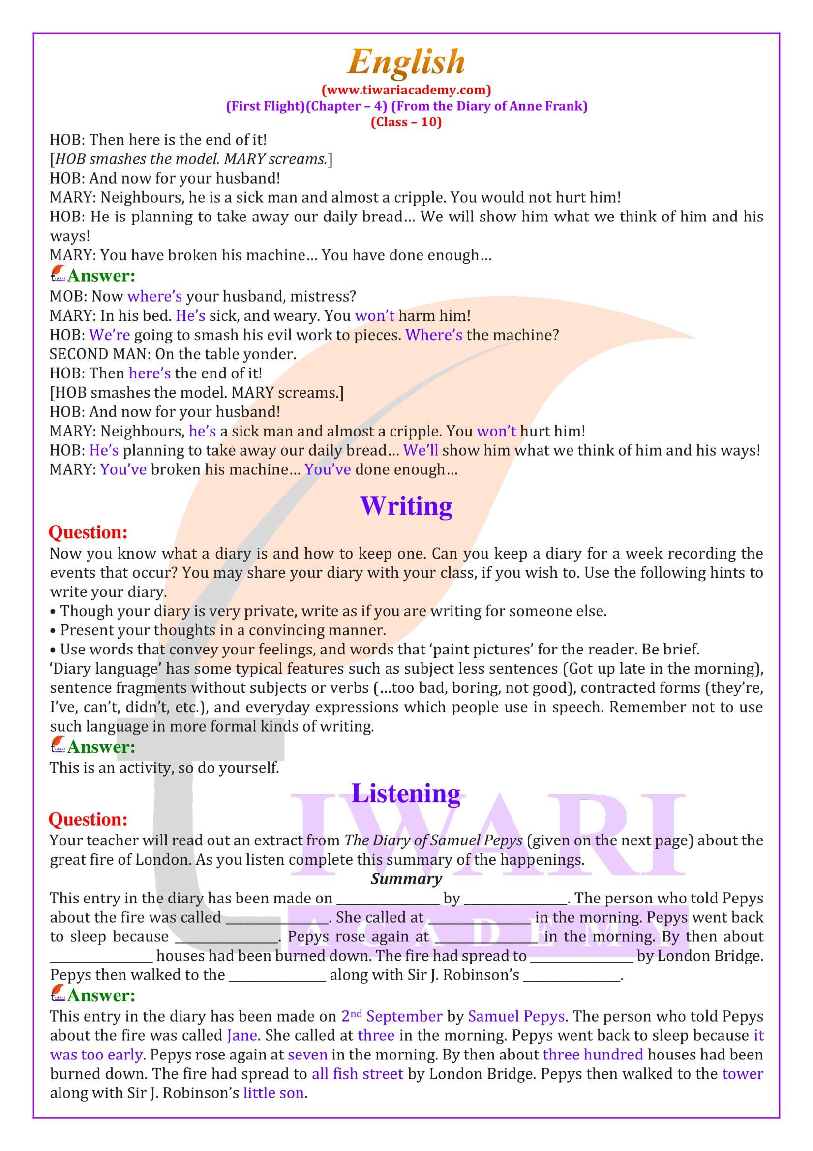 Class 10 English Chapter 4 Solutions