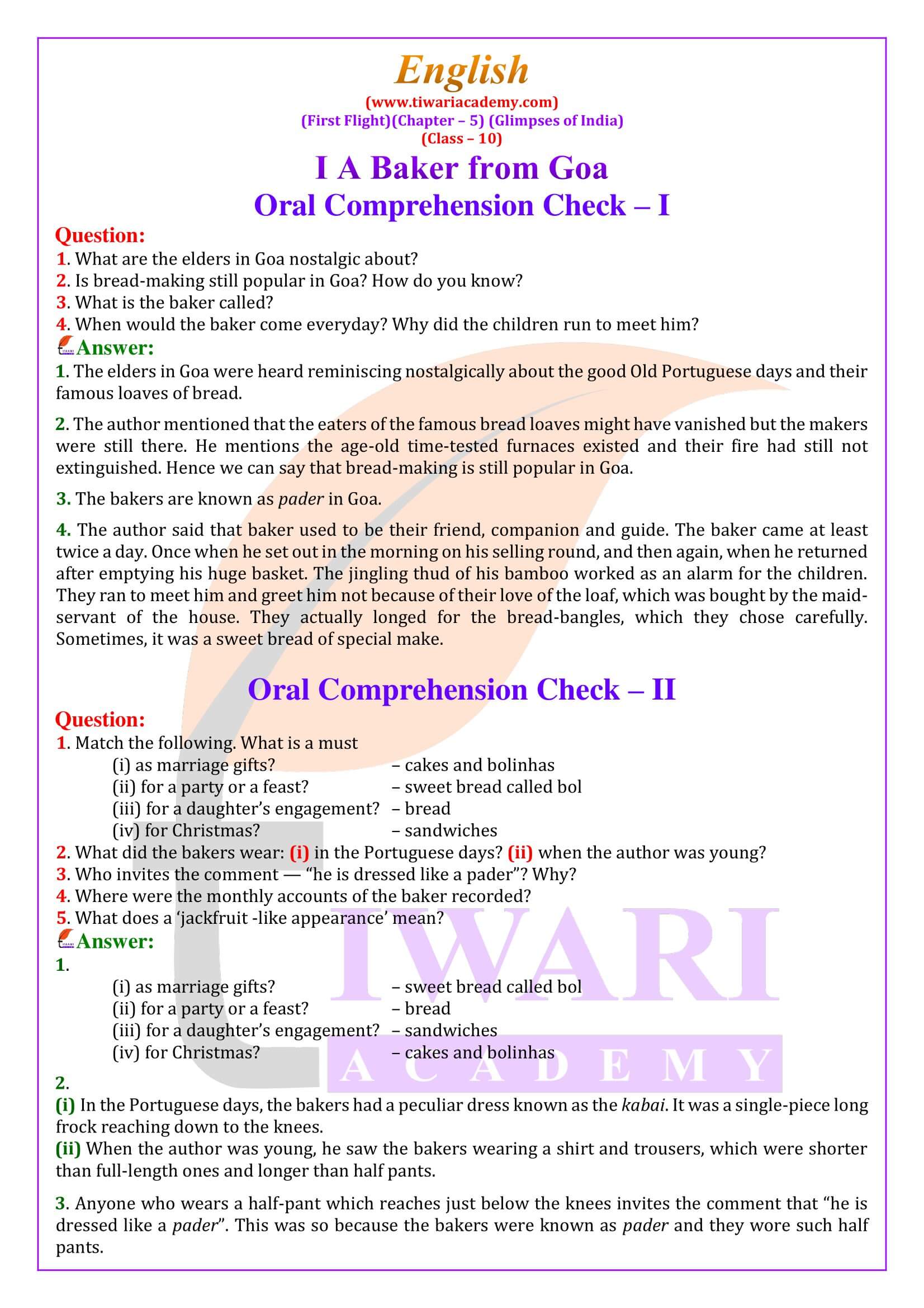 NCERT Solutions for Class 10 English First Flight Chapter 5 Glimpses of India