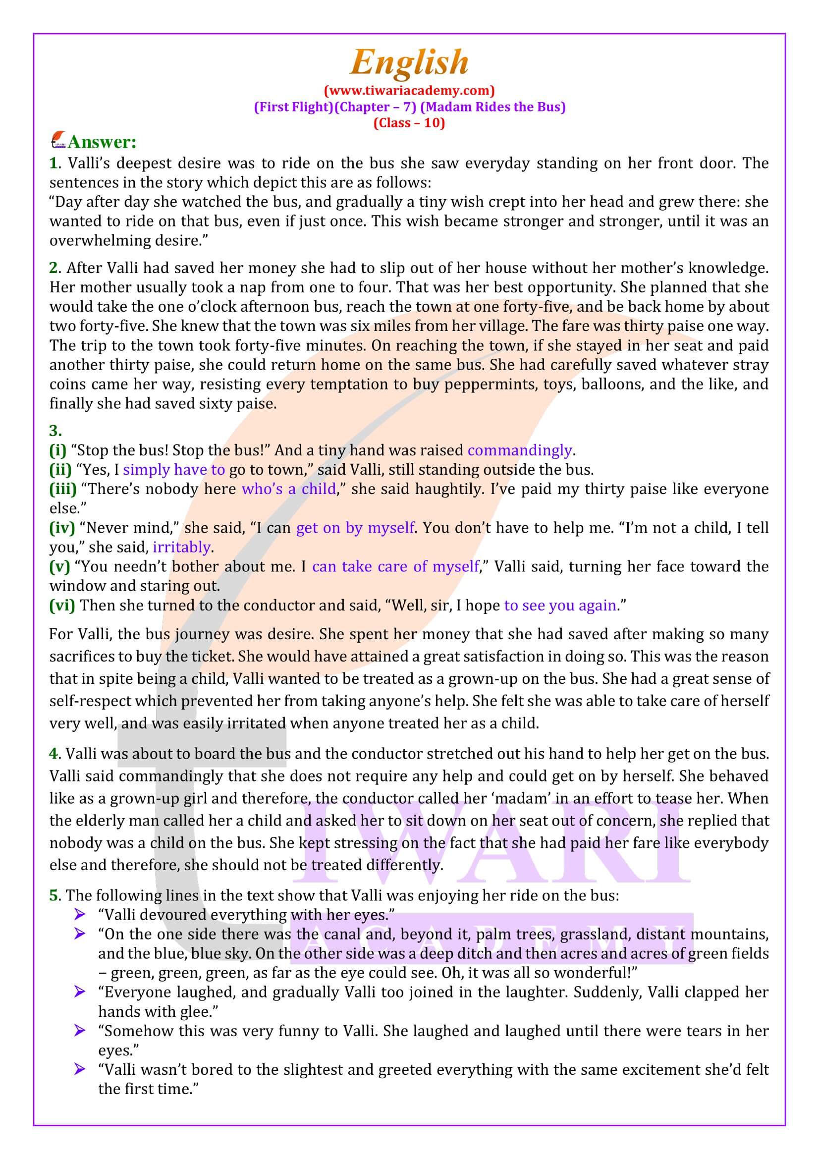 NCERT Solutions for Class 10 English First Flight Chapter 7