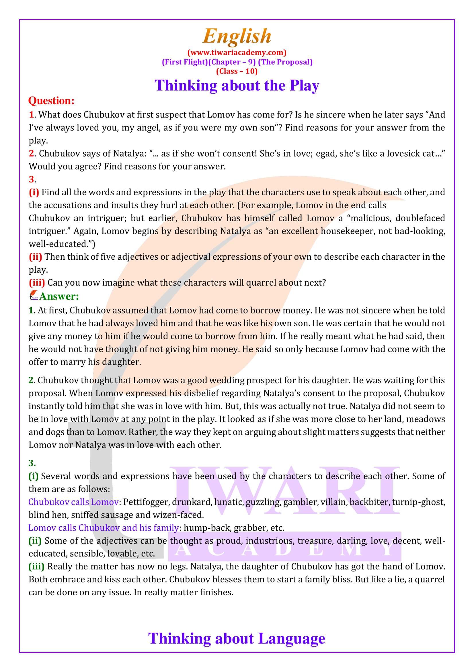 NCERT Solutions for Class 10 English First Flight Chapter 9 The Proposal