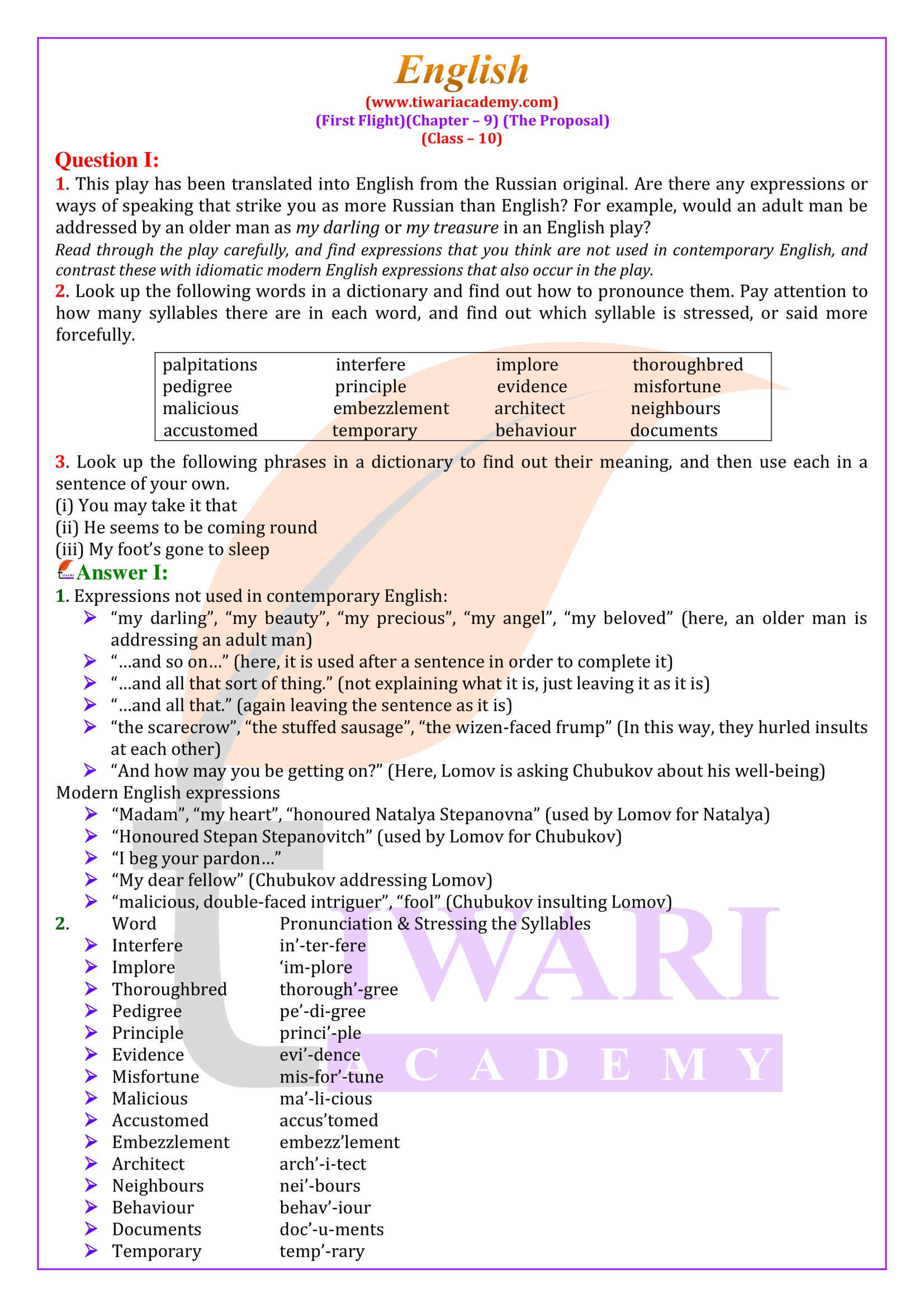 NCERT Solutions for Class 10 English First Flight Chapter 9 The Proposal Question Answers