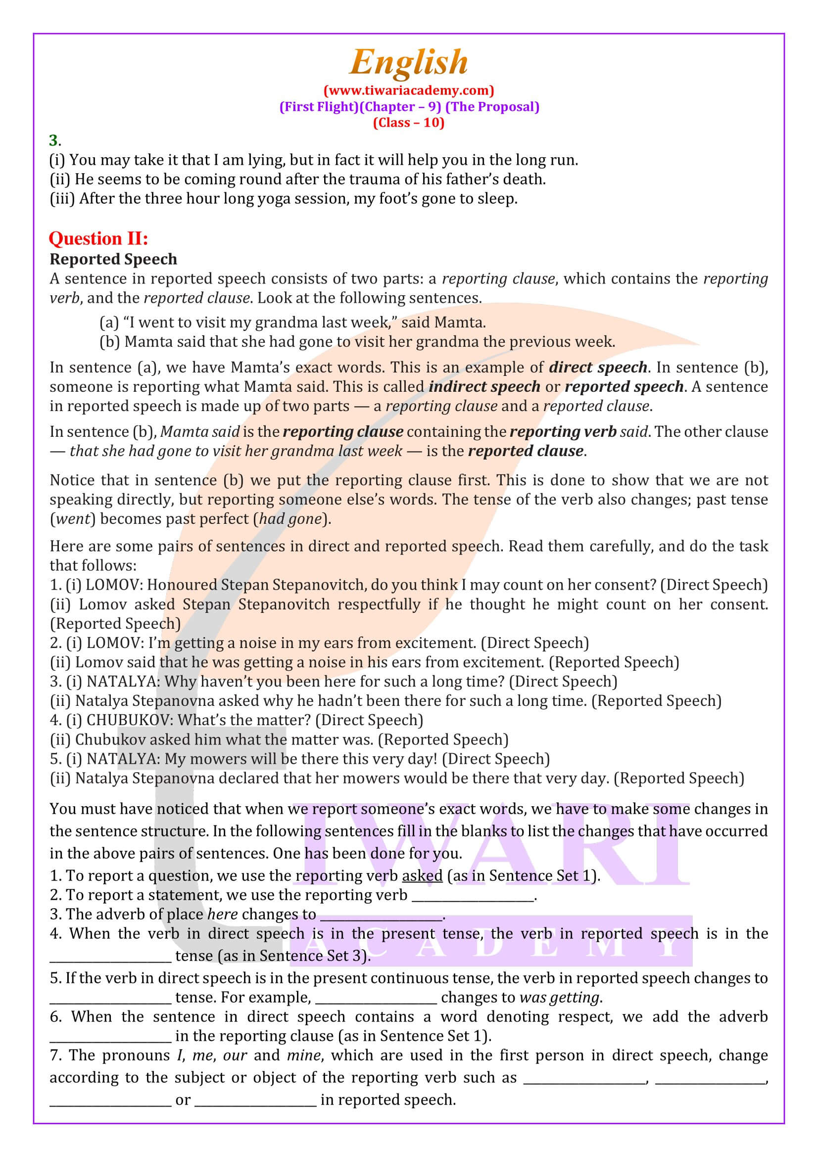 NCERT Solutions for Class 10 English Chapter 9 The Proposal