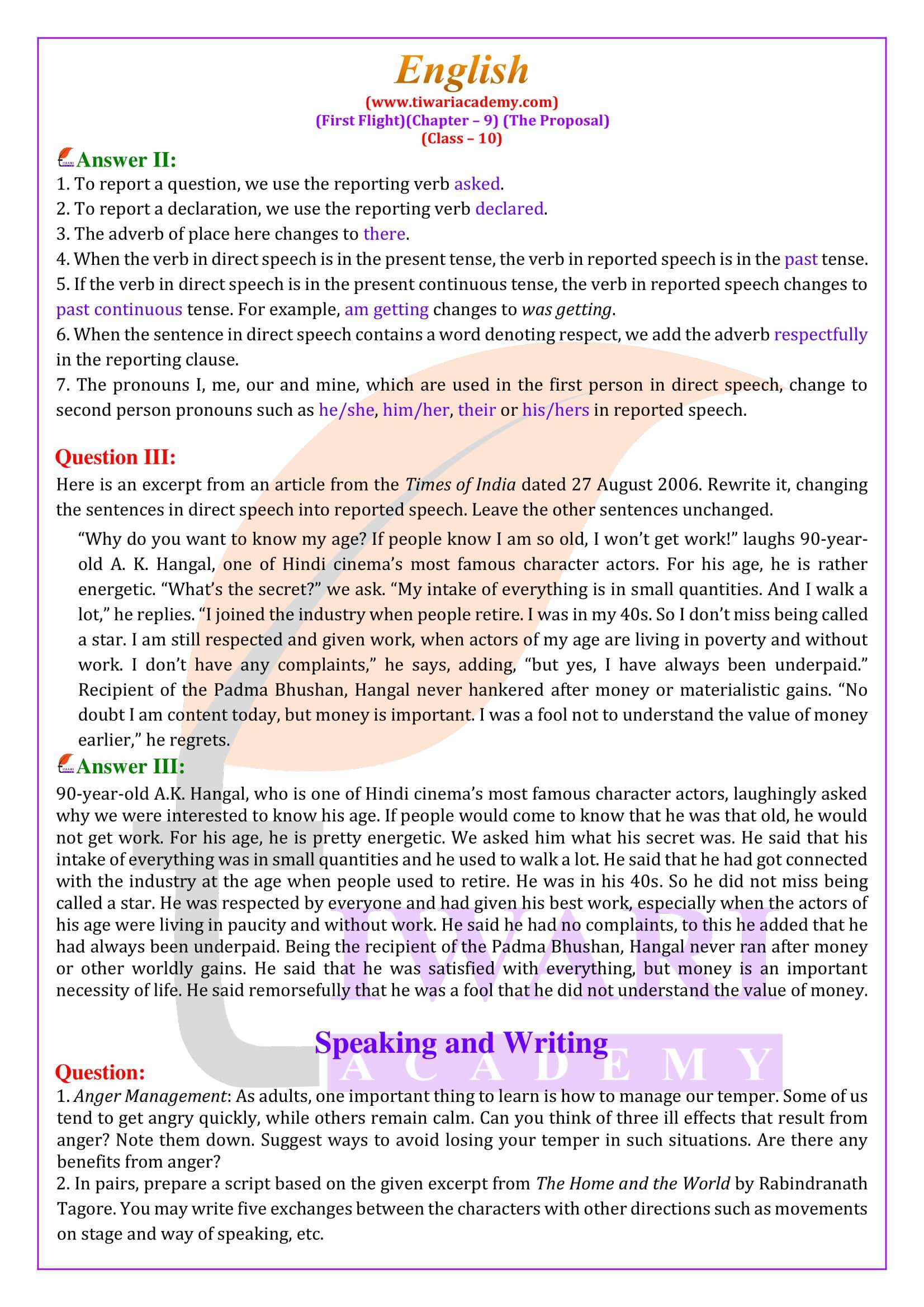 NCERT Solutions for Class 10 English Chapter 9