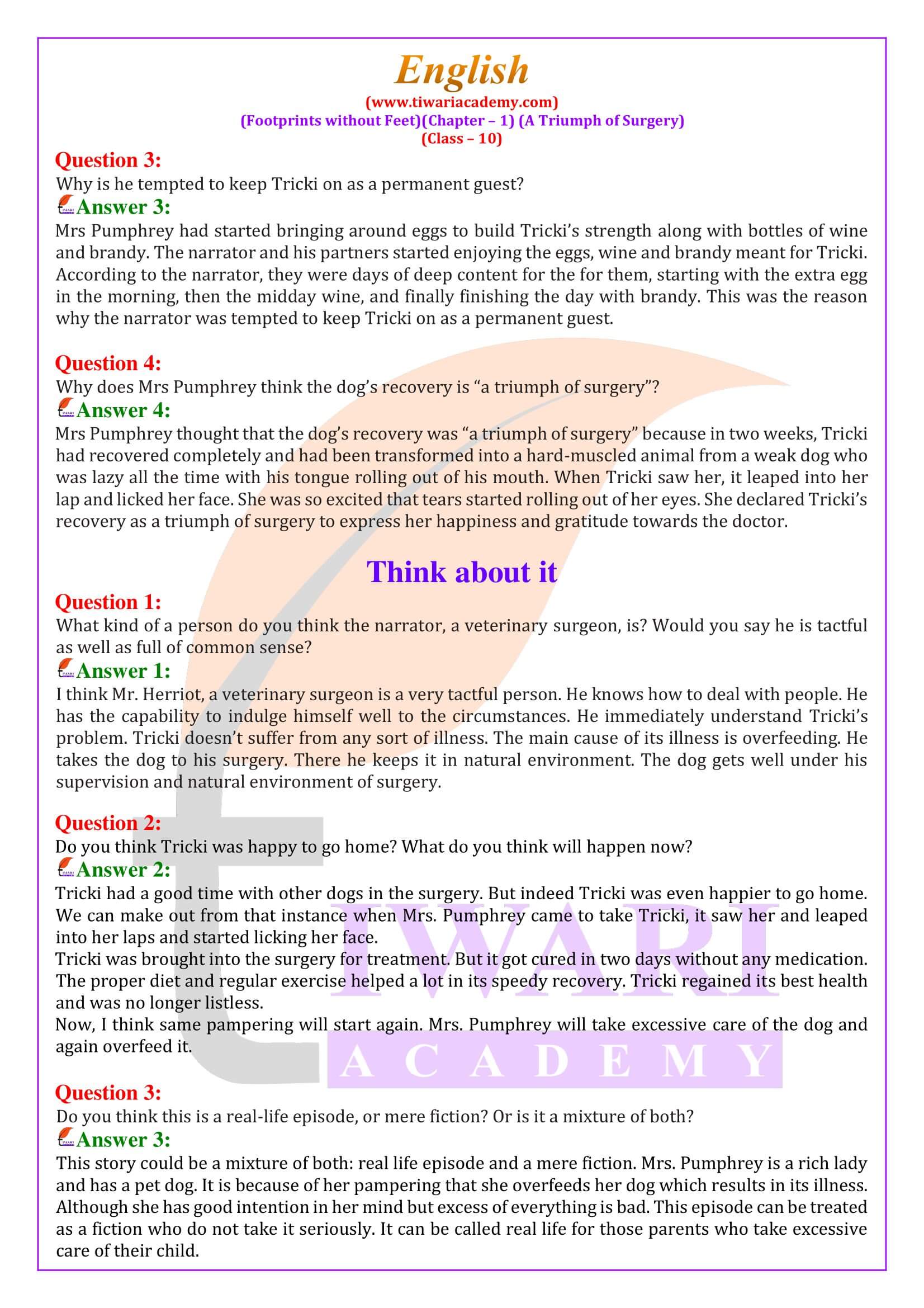 NCERT Solutions for Class 10 English Footprints without feet Chapter 1 Guide