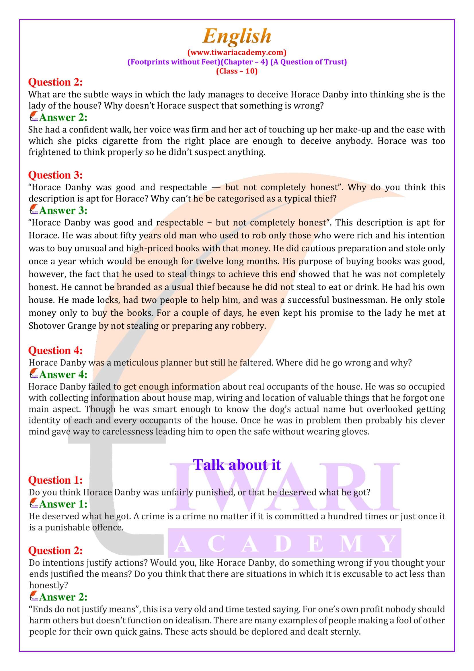 NCERT Solutions for Class 10 English Chapter 4 A Question of Trust