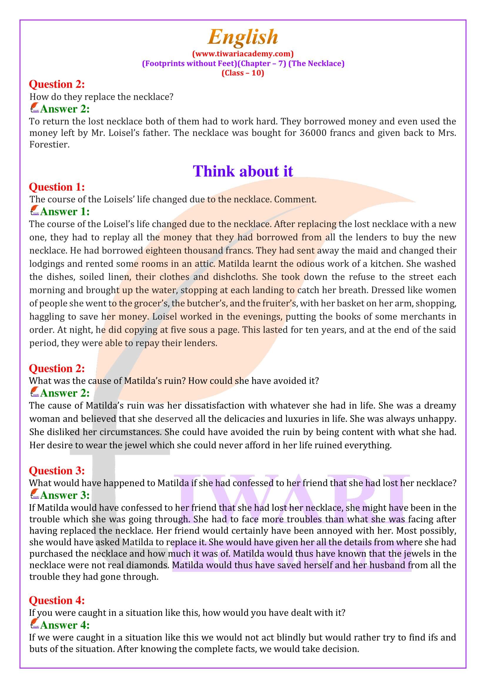 NCERT Solutions for Class 10 English Chapter 7
