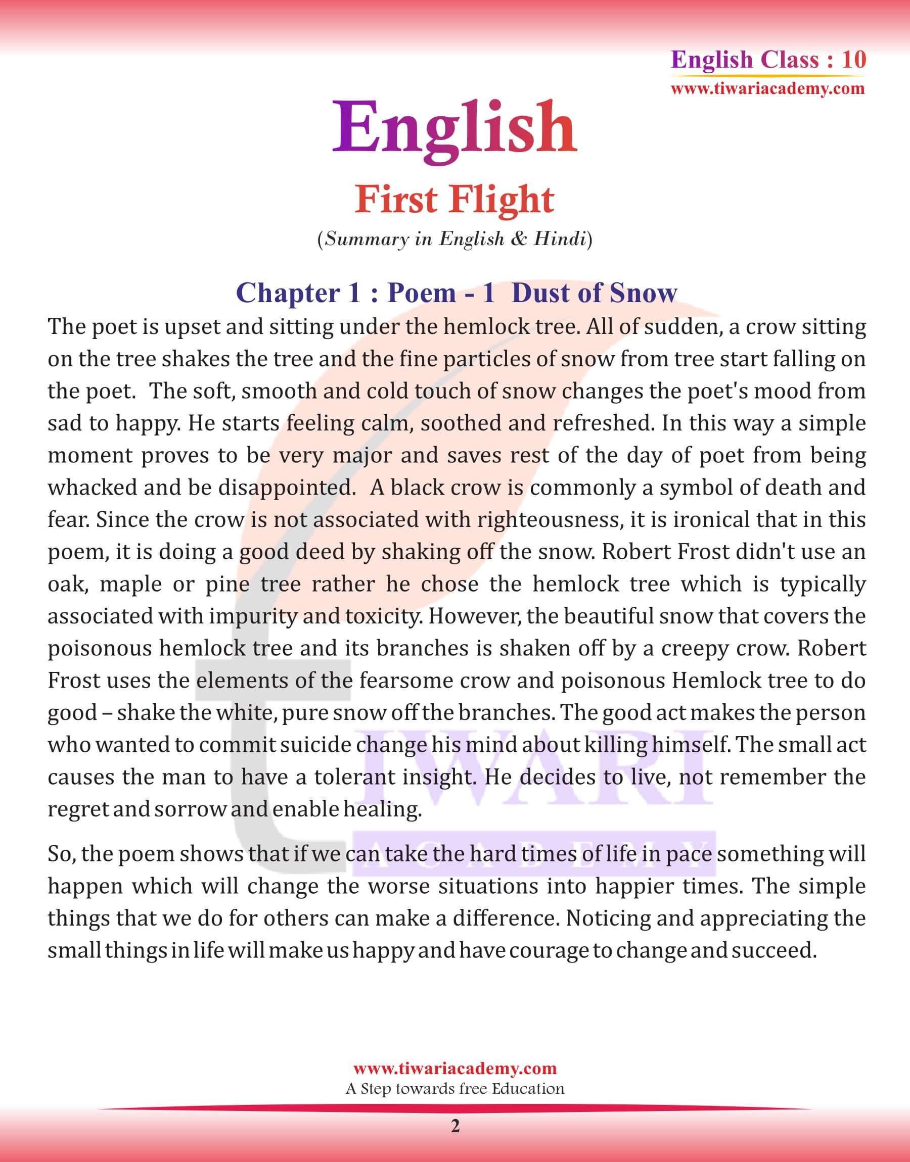 Class 10 English Chapter 1 Summary in Hindi