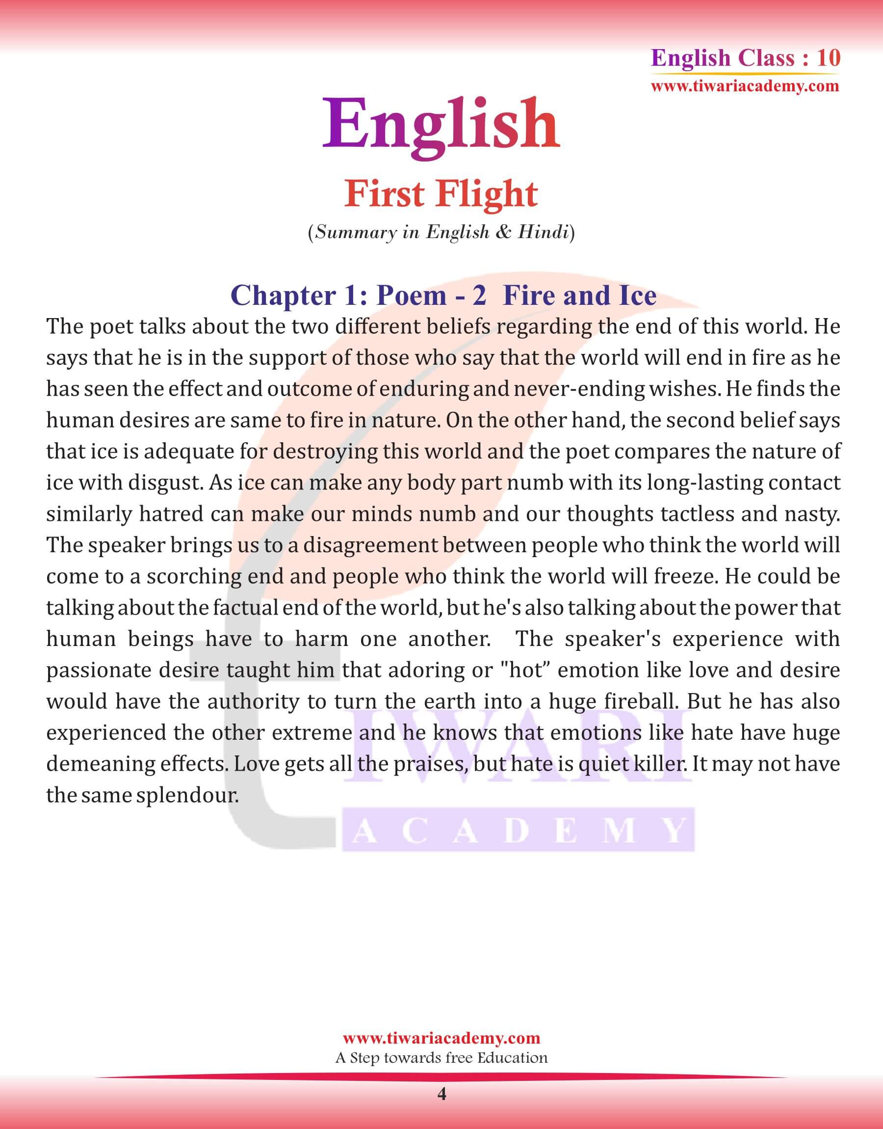 Class 10 English Chapter 1 Summary English Medium