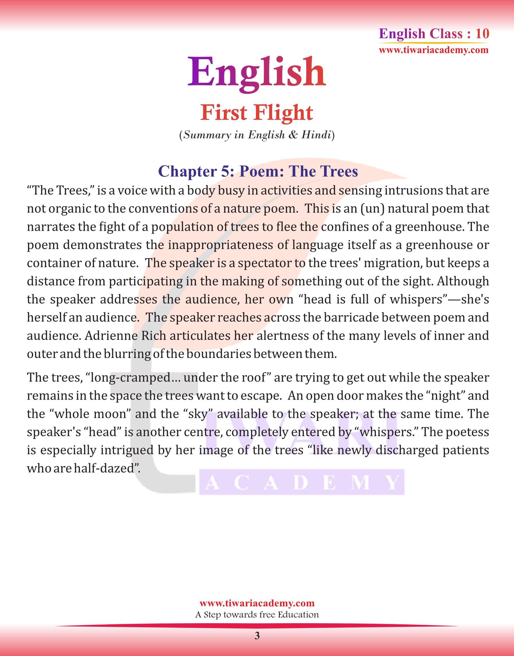 Class 10 English Chapter 5 Summery English Medium