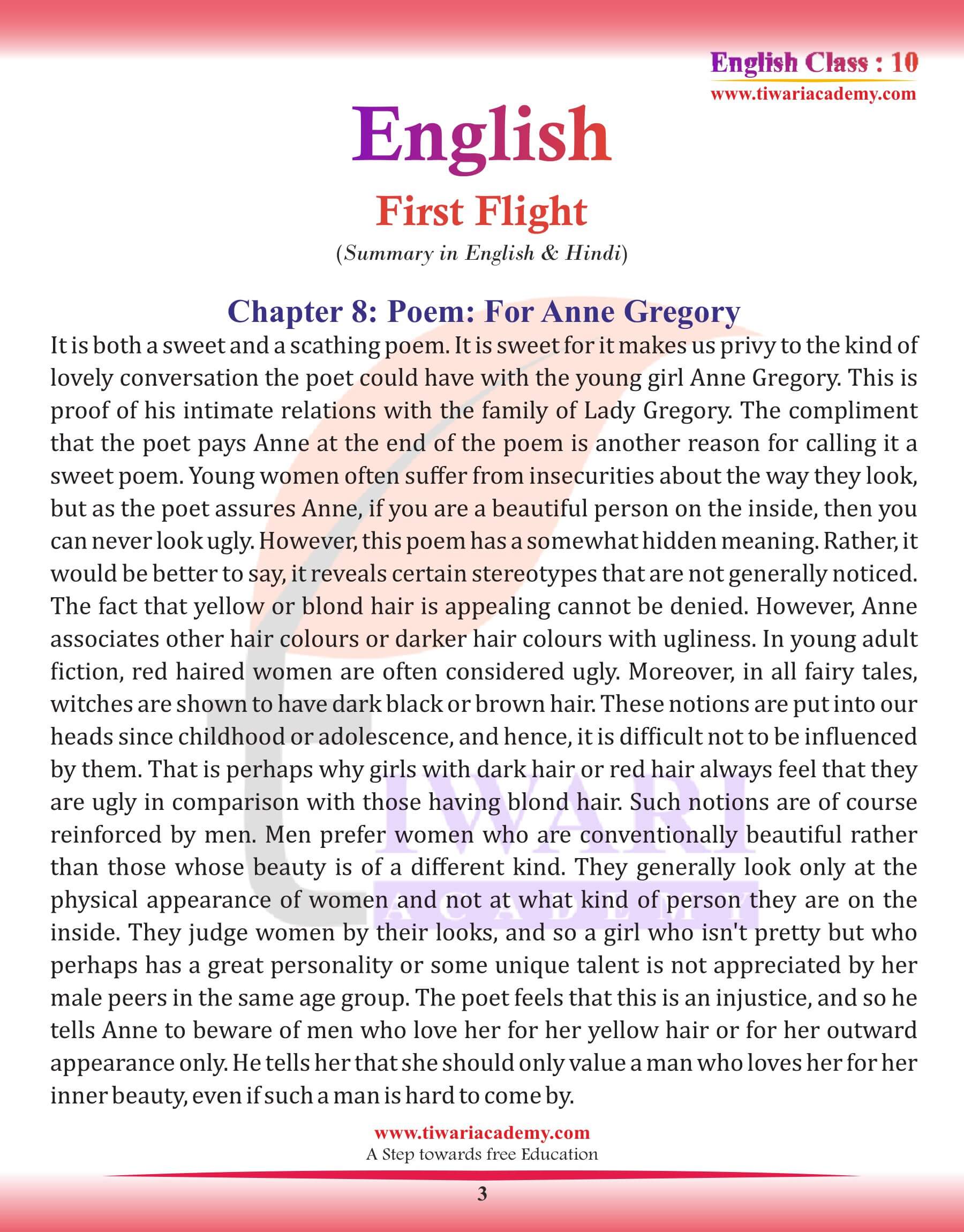 Class 10 English Chapter 8 Summery English Medium