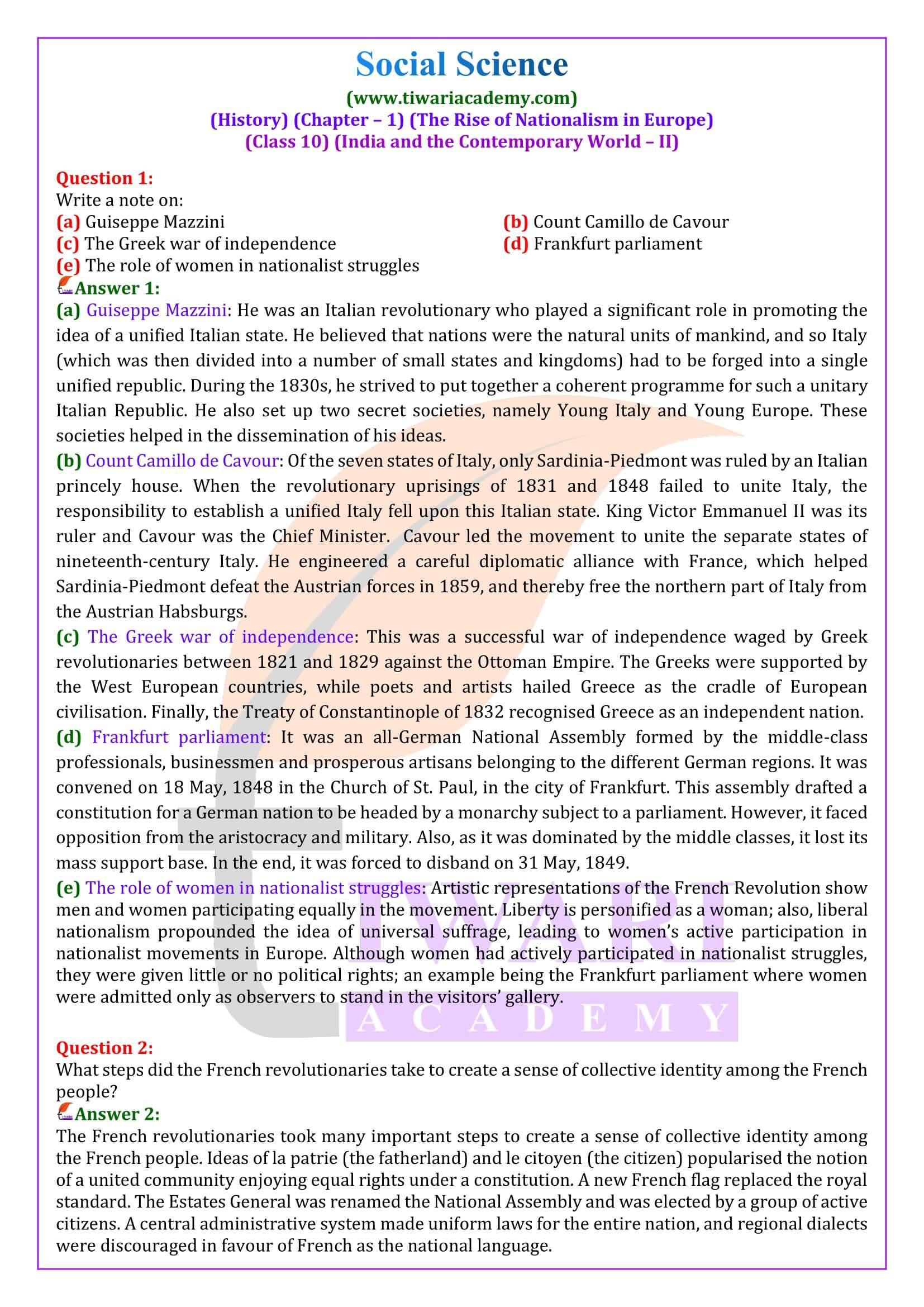 NCERT Solutions for Class 10 History Chapter 1