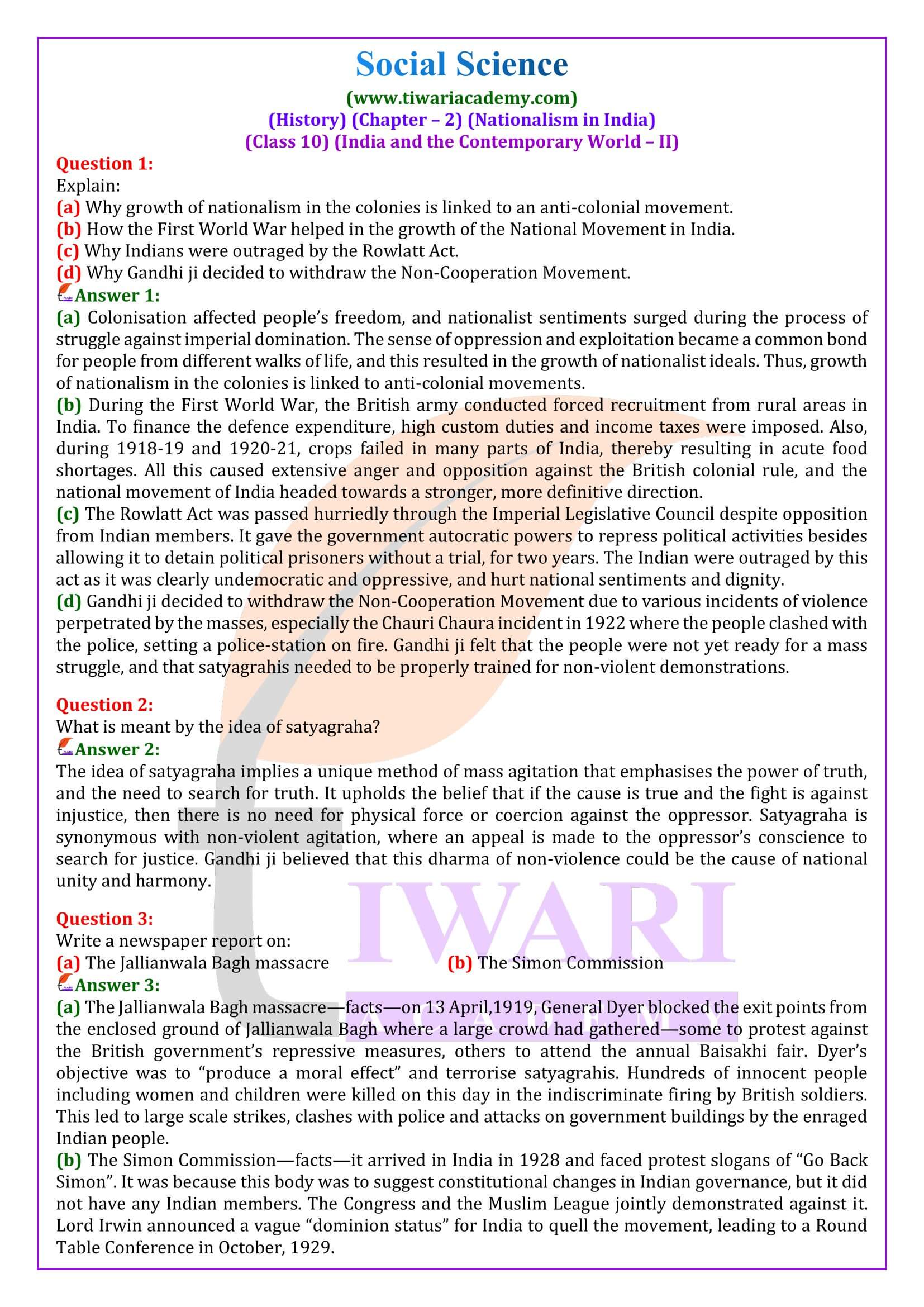 NCERT Solutions for Class 10 History Chapter 2