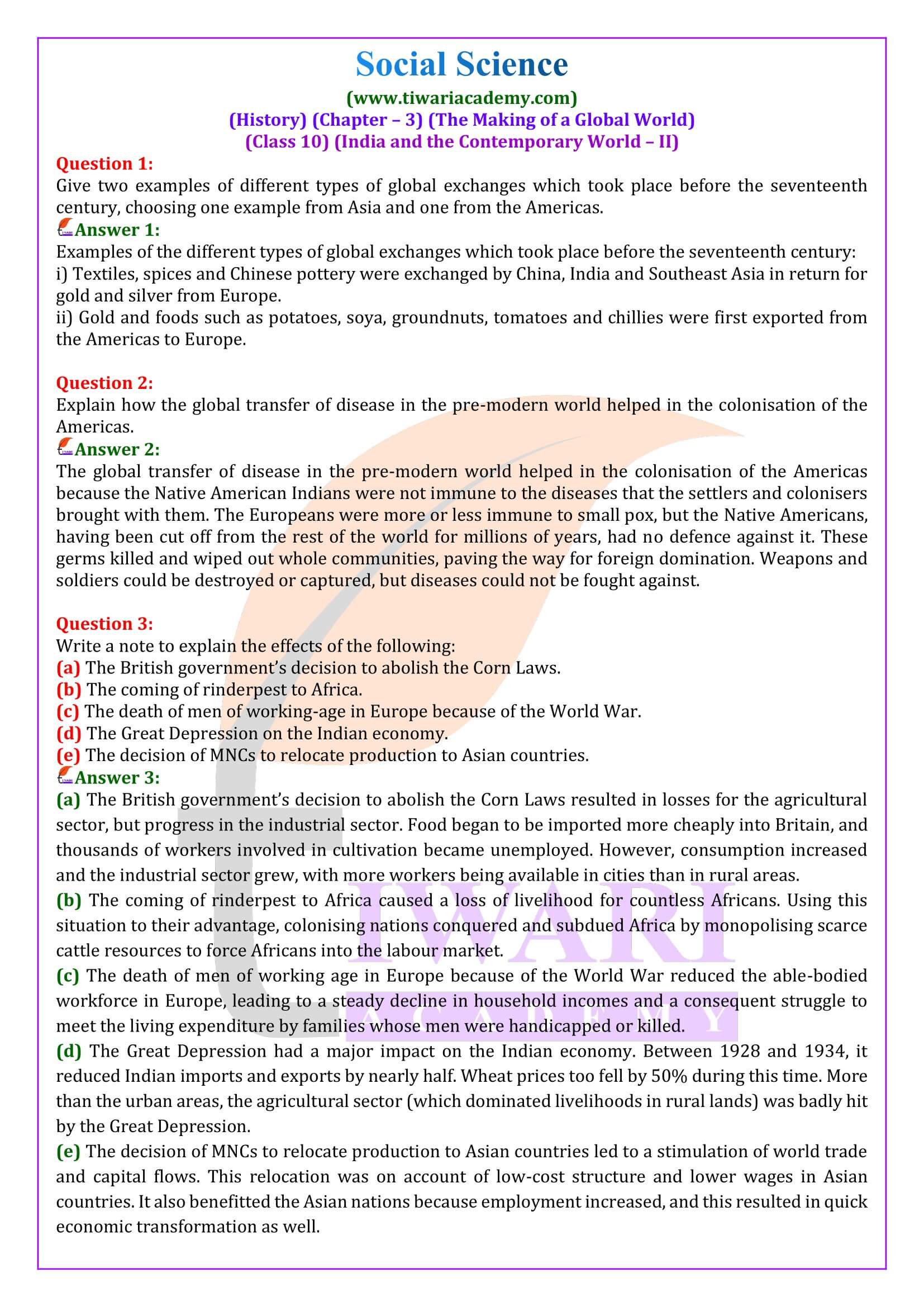 Class 10 History Chapter 3 The Making of a Global World