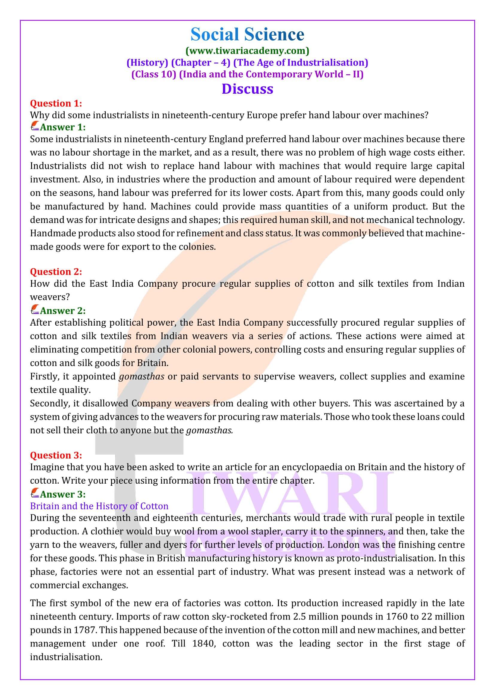 NCERT Solutions for Class 10 History Chapter 4