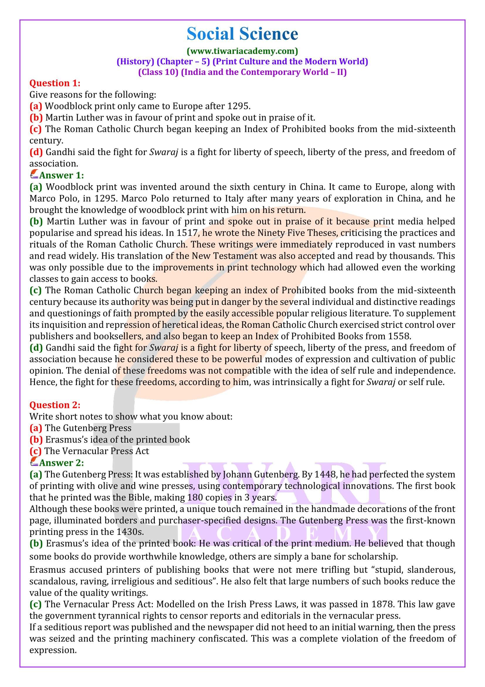 Class 10 History Chapter 5 Print Culture and The Modern World