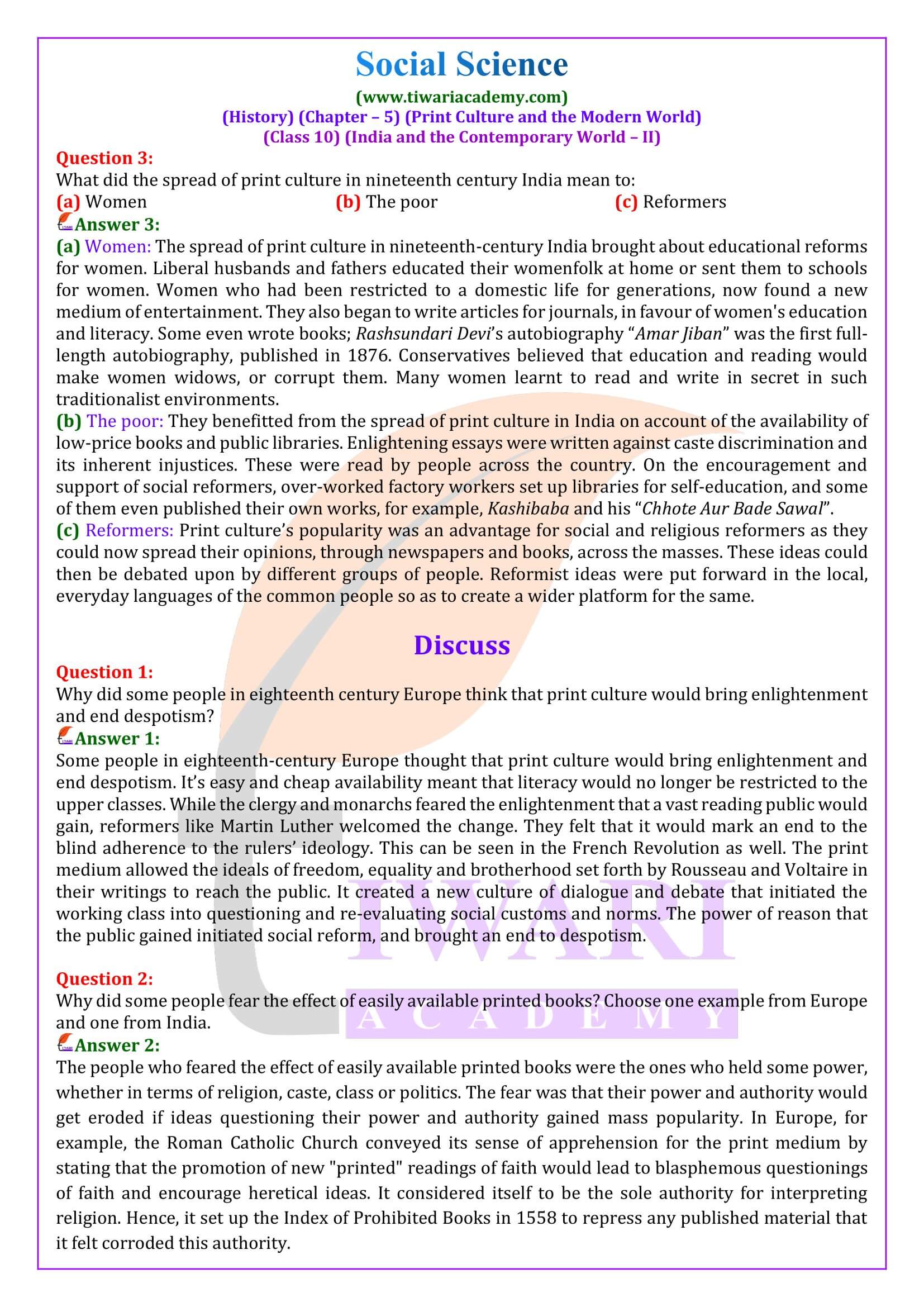 NCERT Solutions for Class 10 History Chapter 5