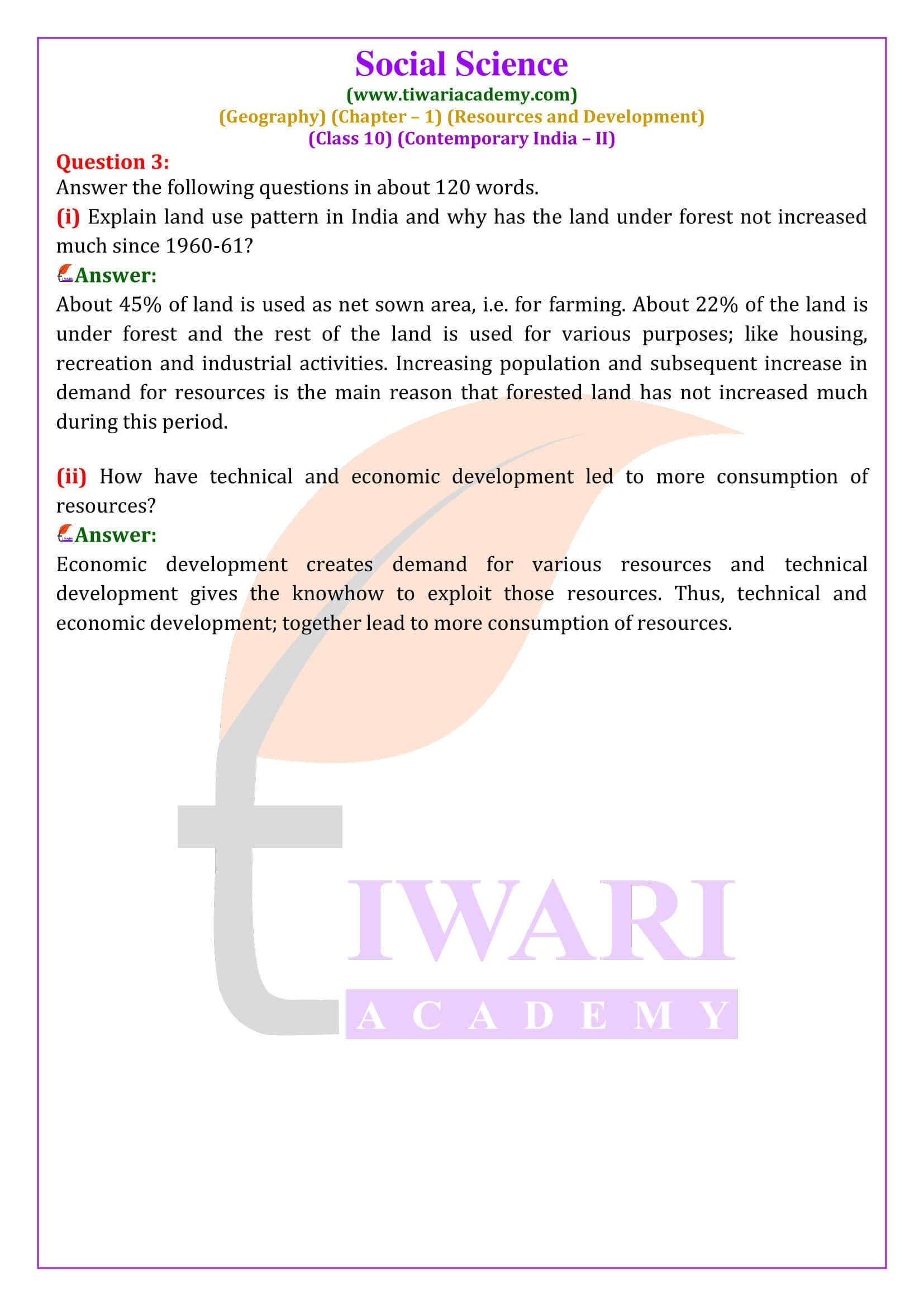 Class 10 Geography Chapter 1 Question Answers