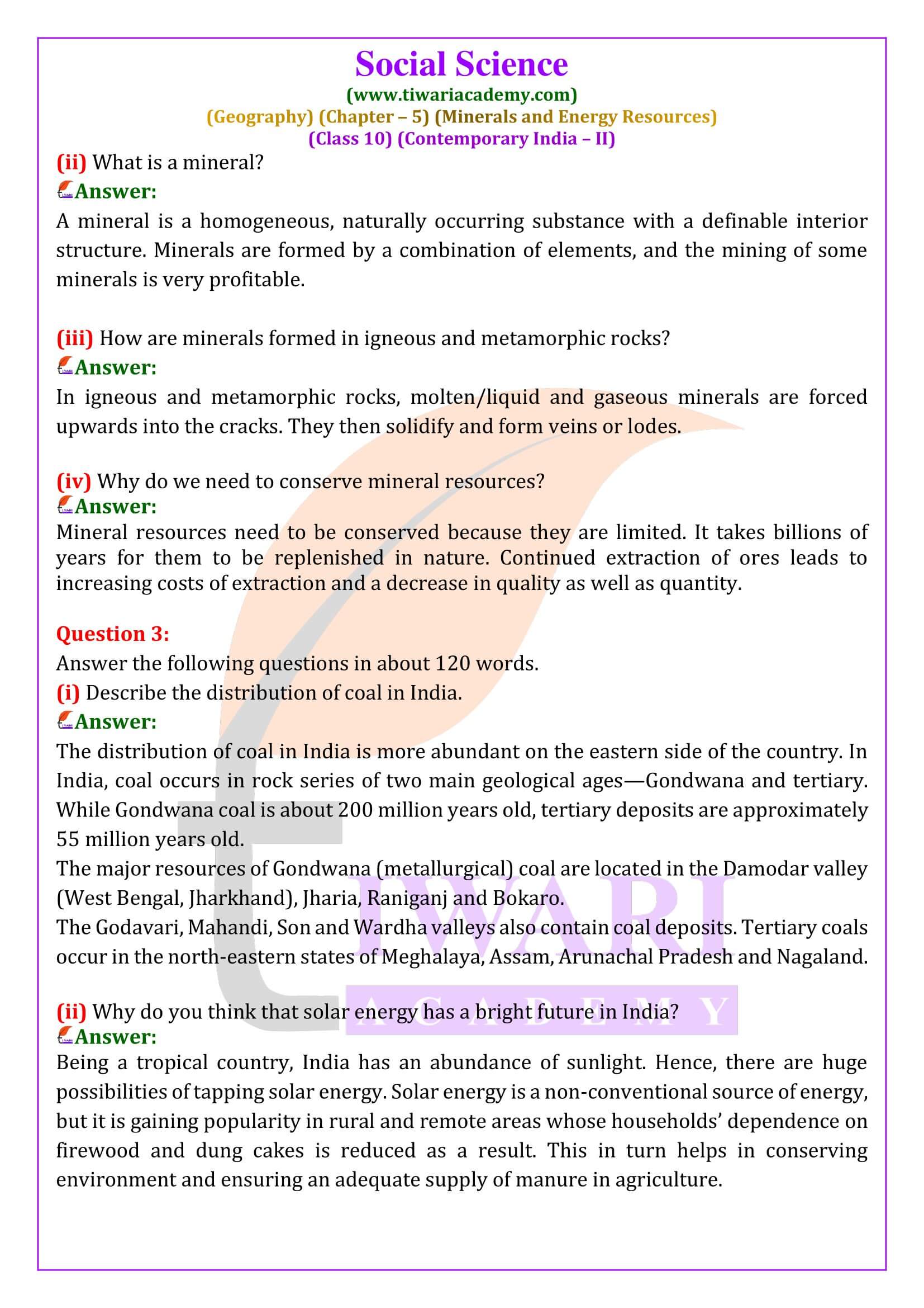 NCERT Solutions for Class 10 Geography Chapter 5