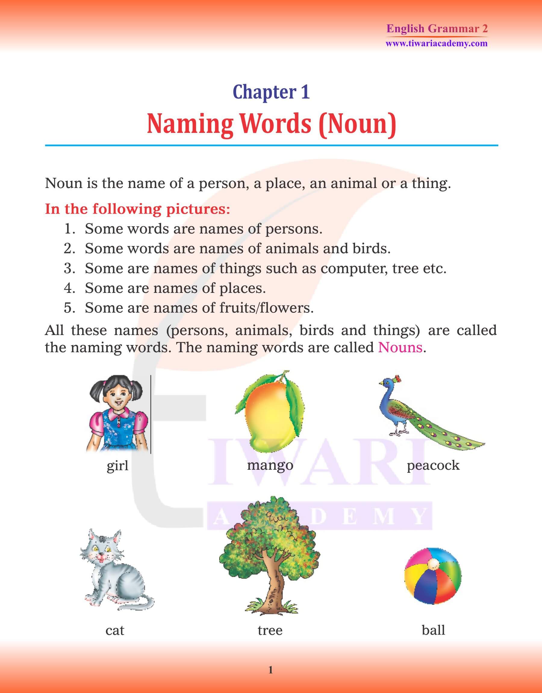 Class 2 English Grammar Chapter 1 Naming Words Noun for 2023-24