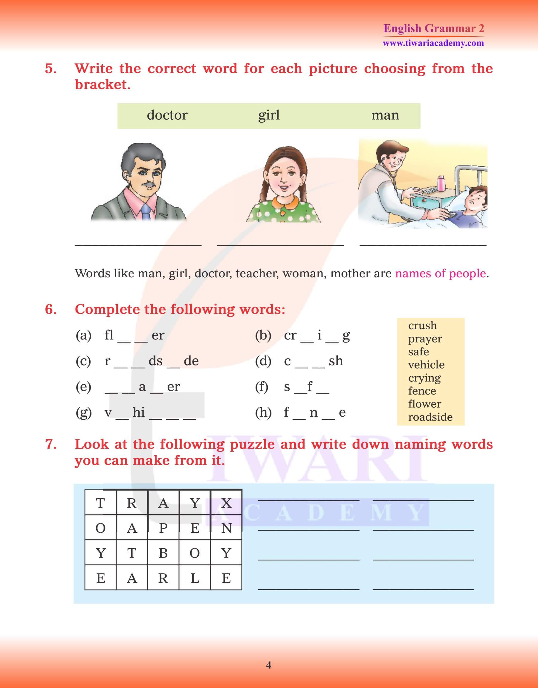 Class 2 English Grammar Chapter 1 Noun Naming Words exercises