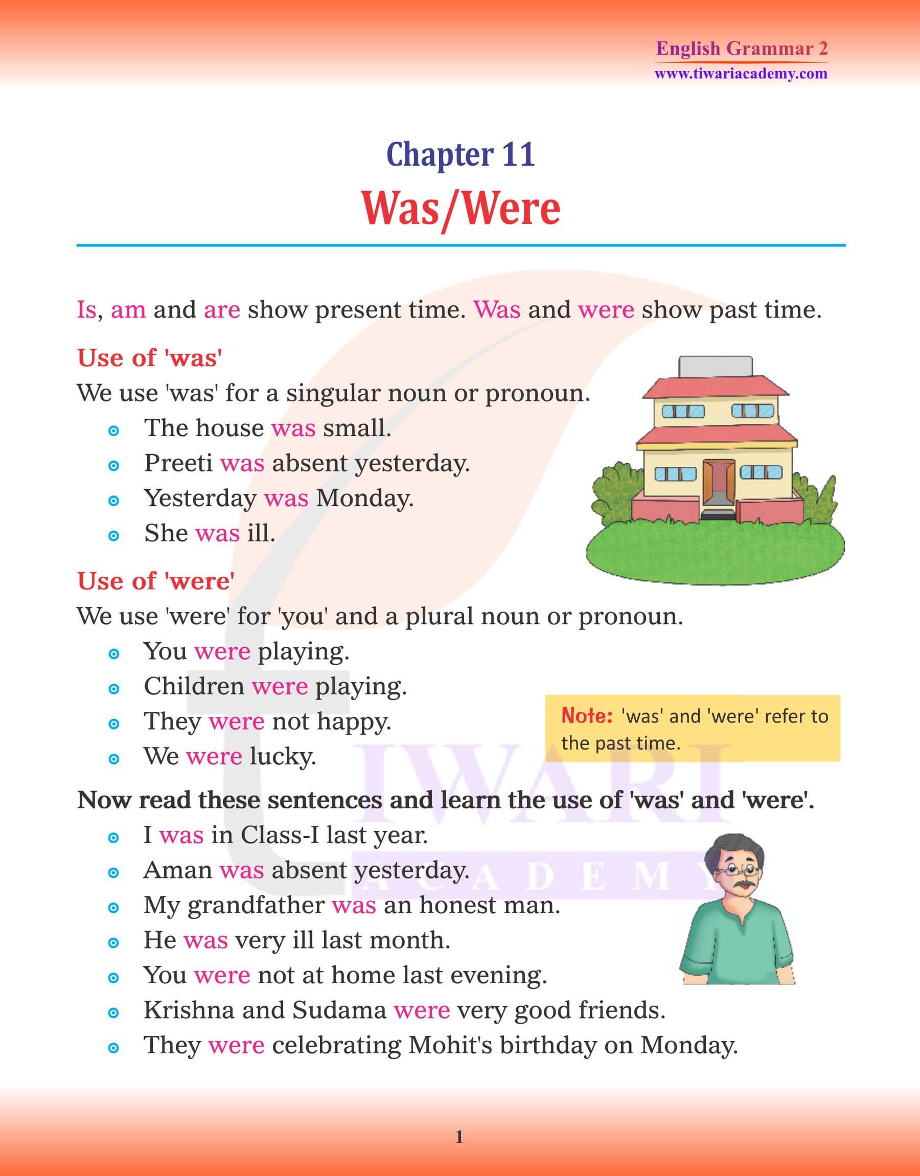 Class 2 English Grammar Chapter 11 Was and Were