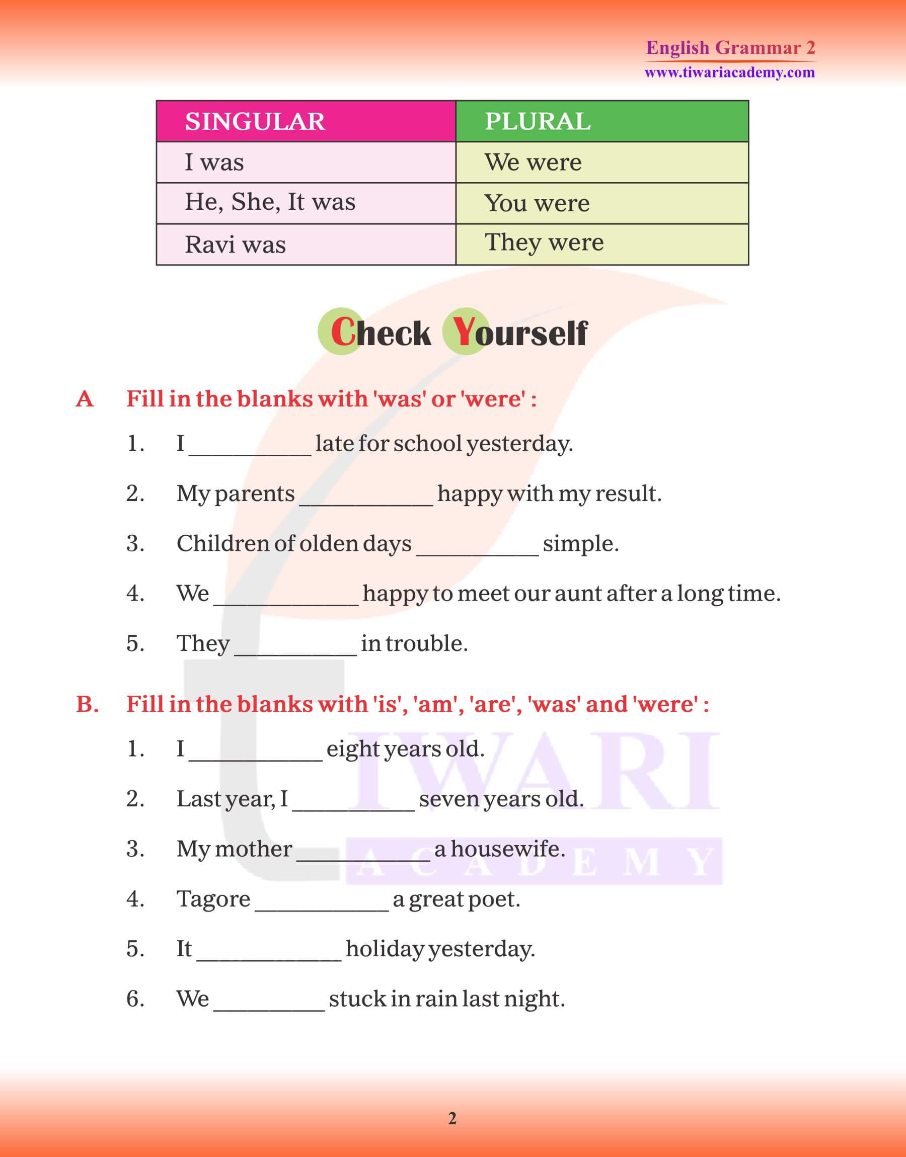 Class 2 English Grammar Use of Was and Were