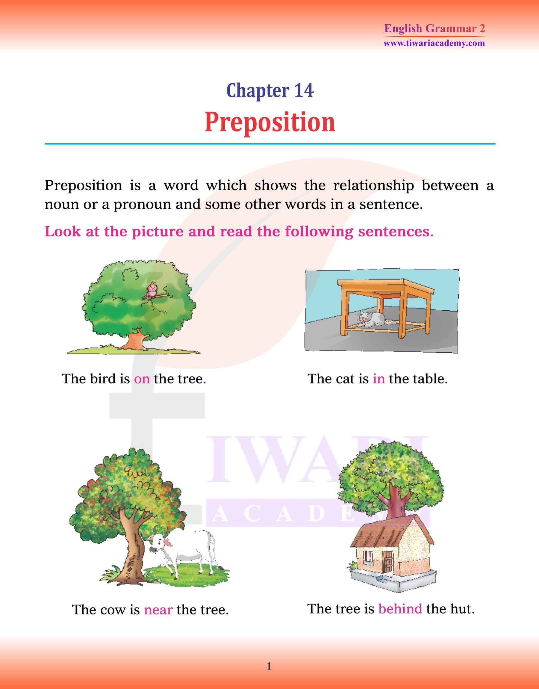 Class 2 English Grammar Chapter 14 Preposition