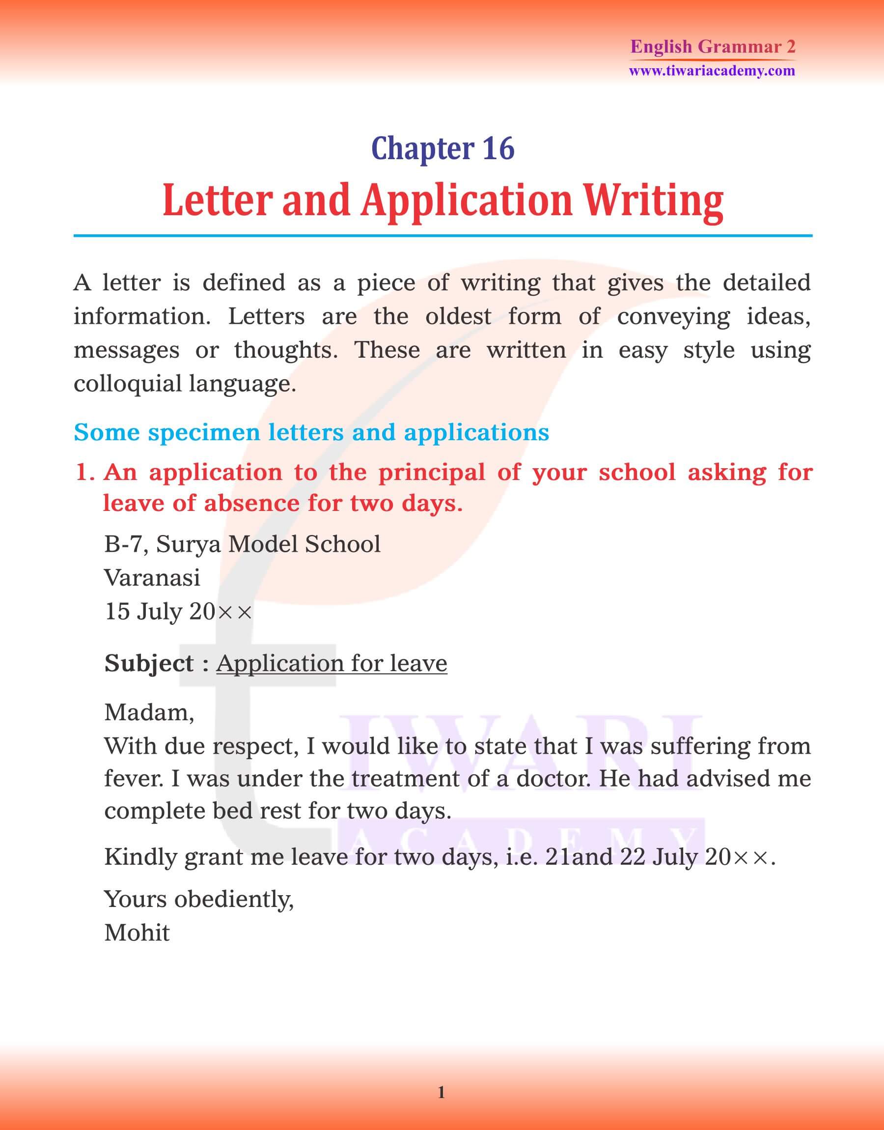 Class 2 English Grammar Chapter 16 Letter Writing